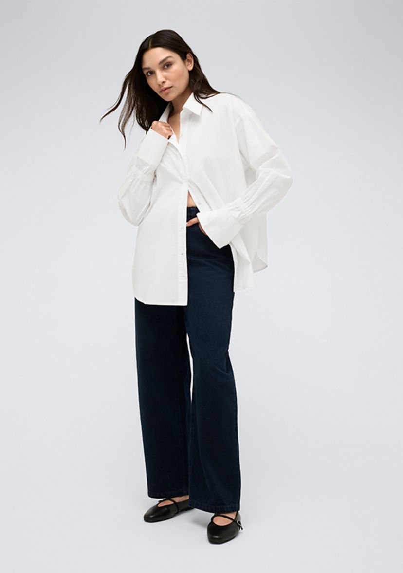 Womens Long Sleeve Smocked Oversized Shirt