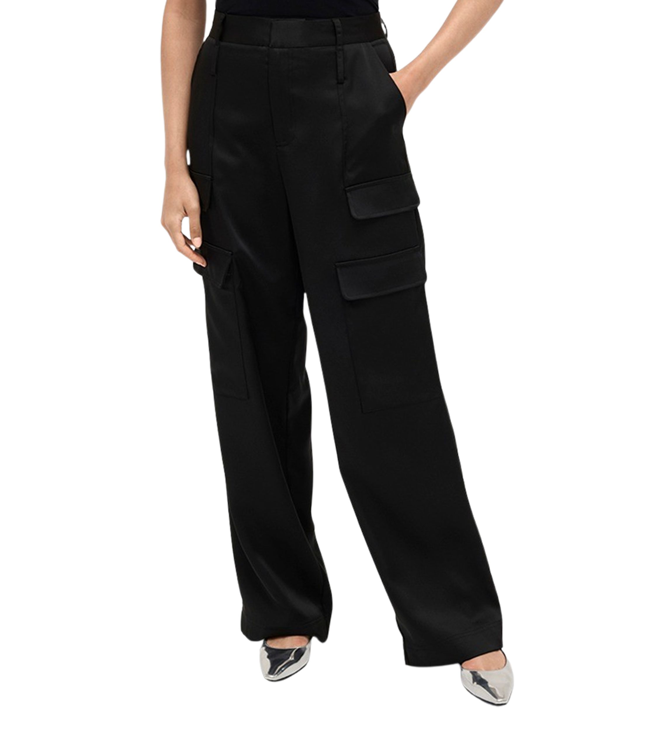 Womens Wide Leg Cargo Satin Pants
