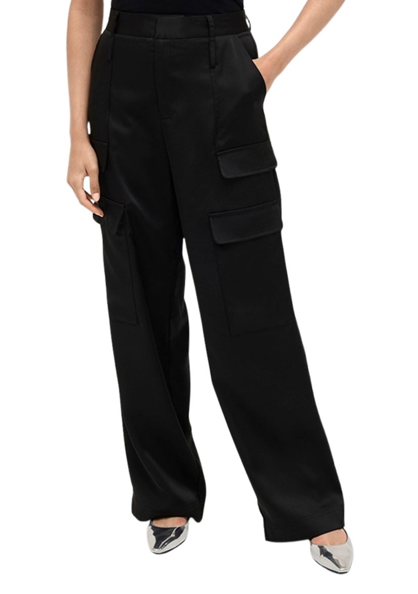 Womens Wide Leg Cargo Satin Pants