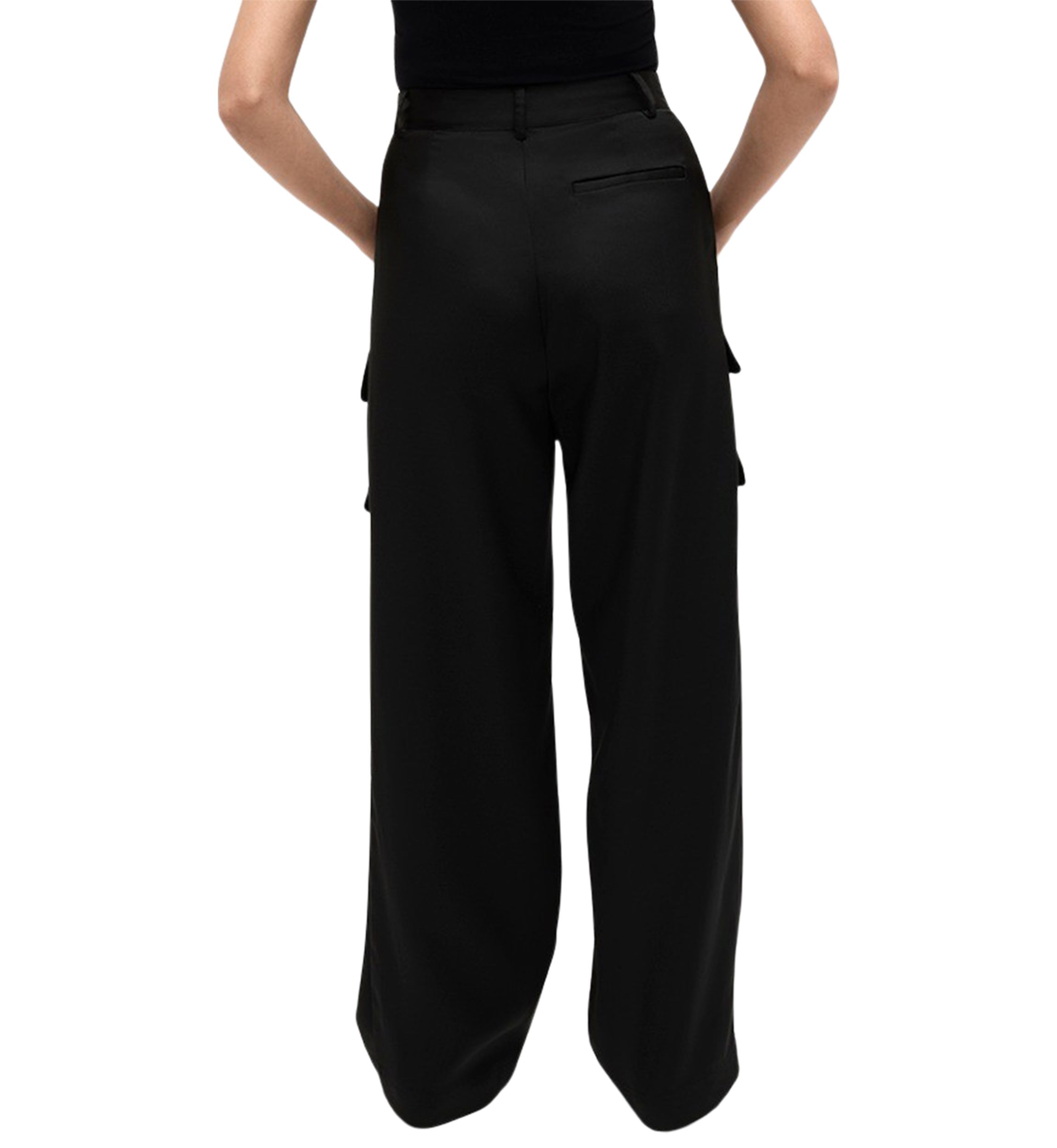 Womens Wide Leg Cargo Satin Pants