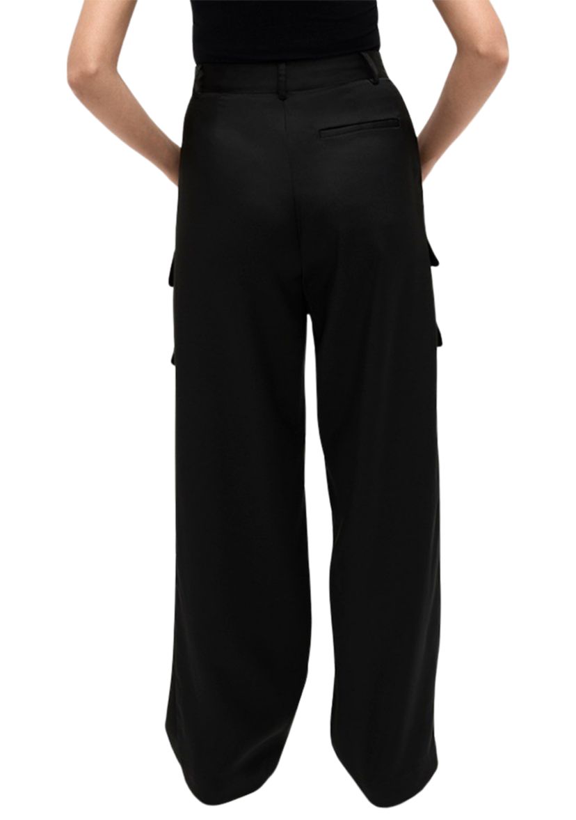 Womens Wide Leg Cargo Satin Pants