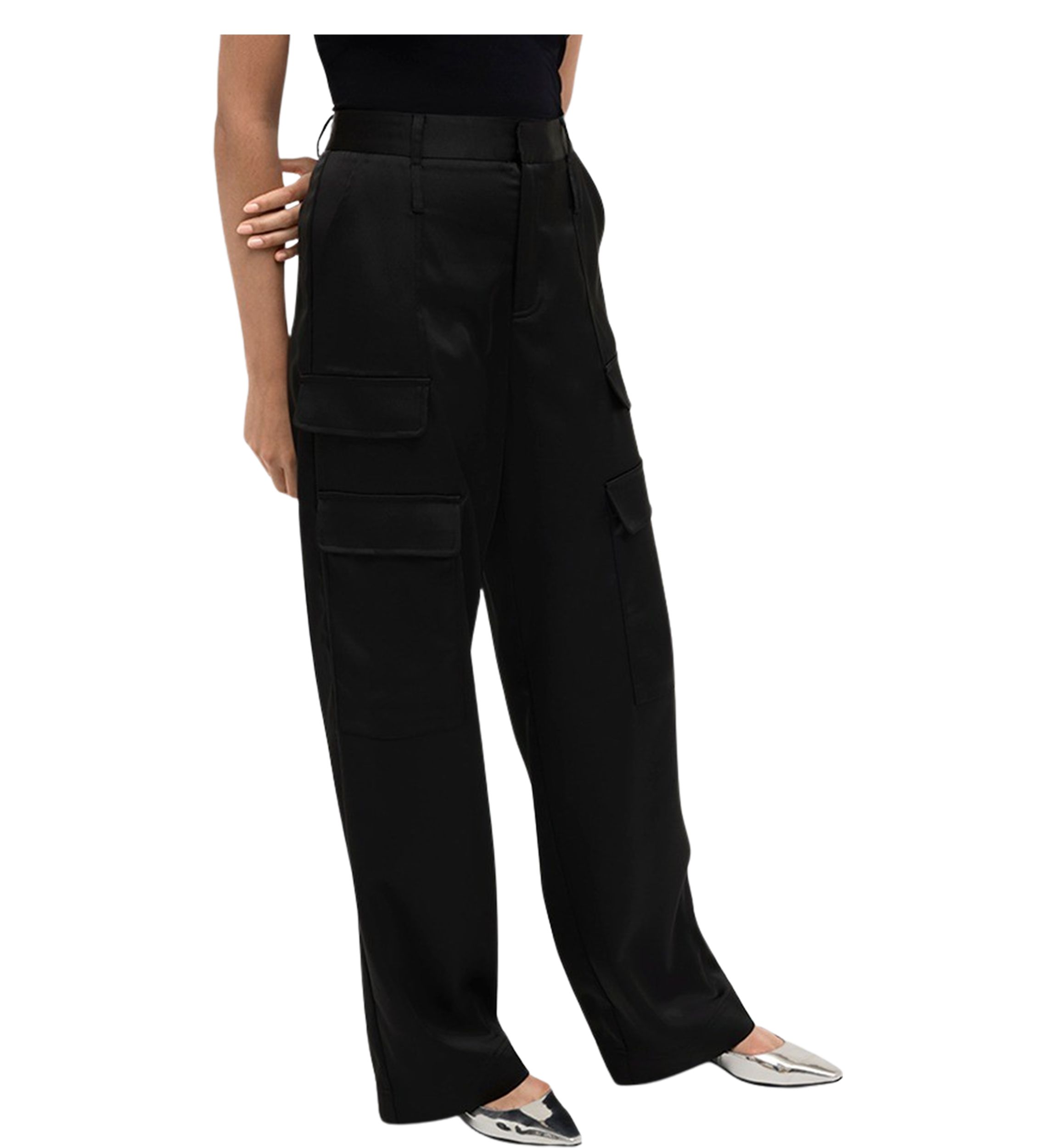 Womens Wide Leg Cargo Satin Pants