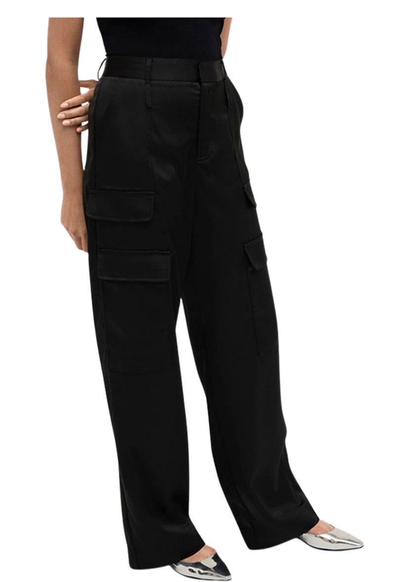Womens Wide Leg Cargo Satin Pants