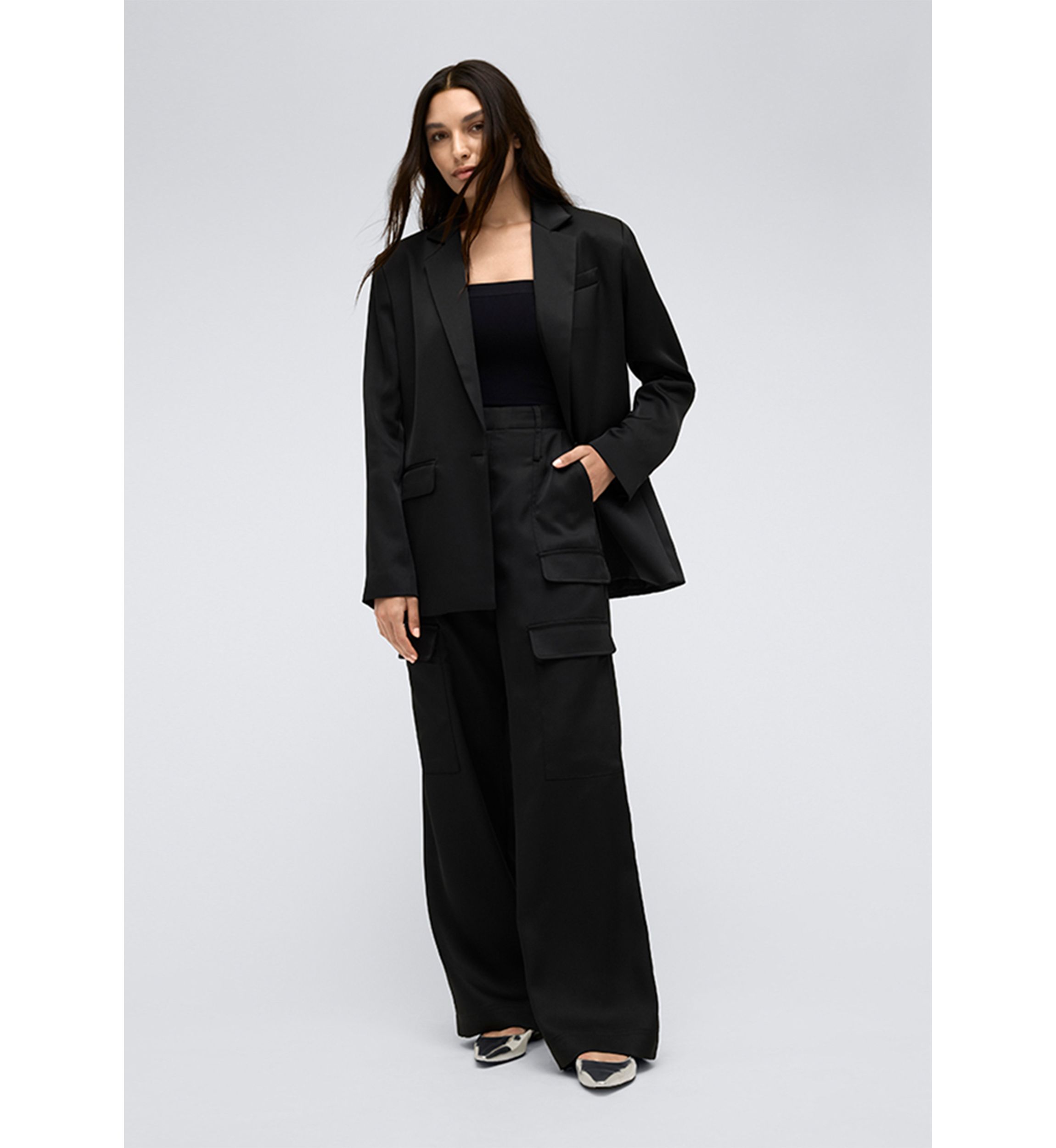 Womens Wide Leg Cargo Satin Pants