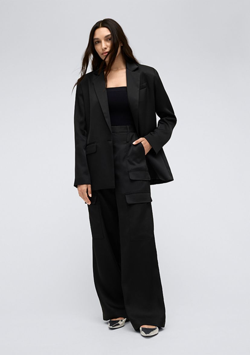 Womens Wide Leg Cargo Satin Pants