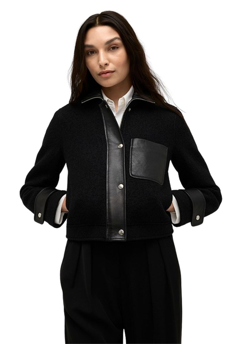 Womens Cropped Boxy Mixed Media Moto Jackett