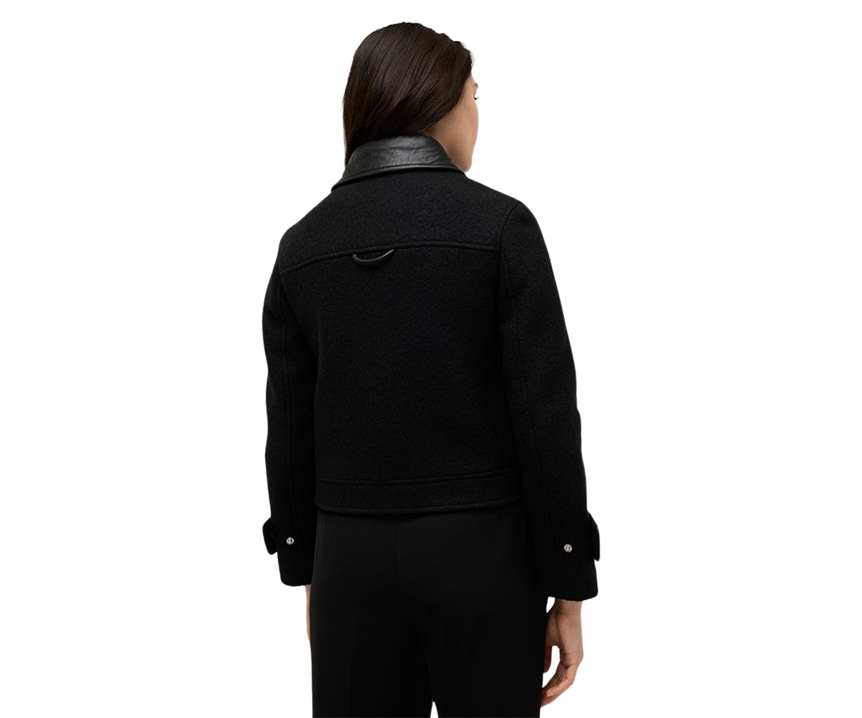 Womens Cropped Boxy Mixed Media Moto Jackett