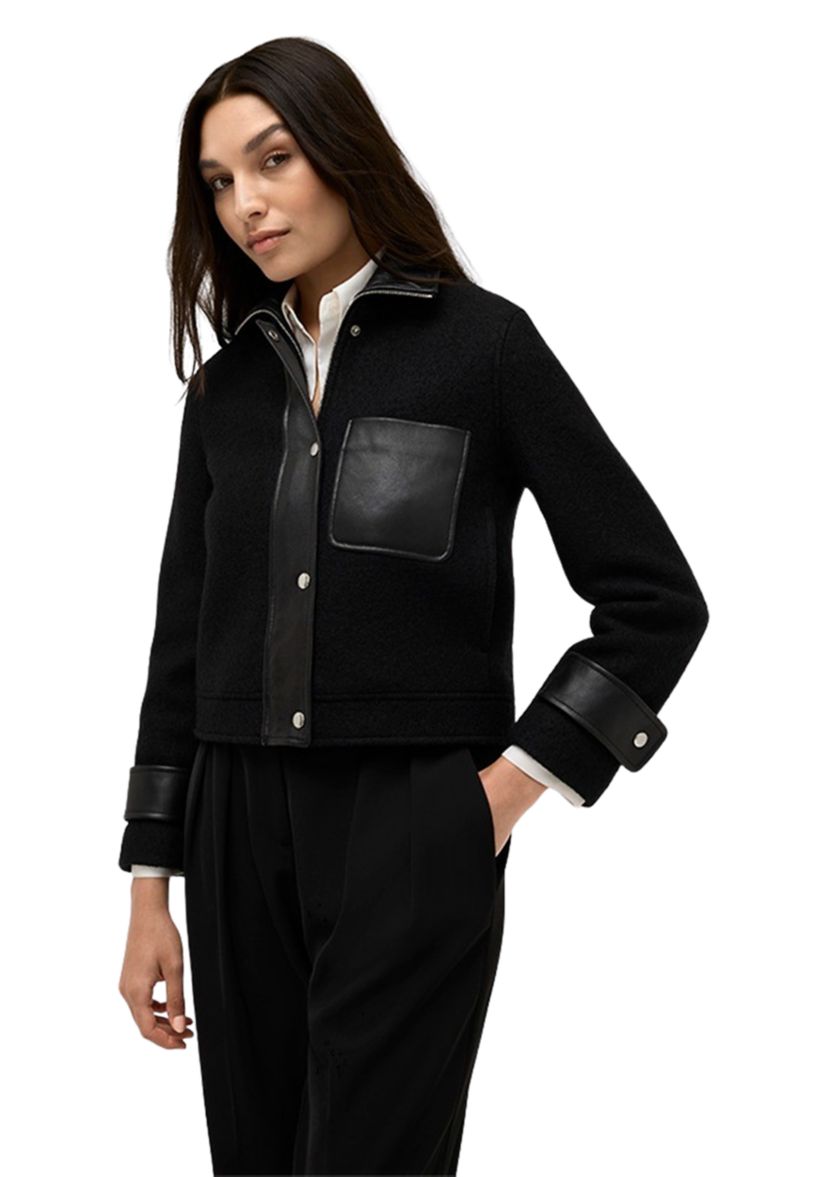 Womens Cropped Boxy Mixed Media Moto Jackett