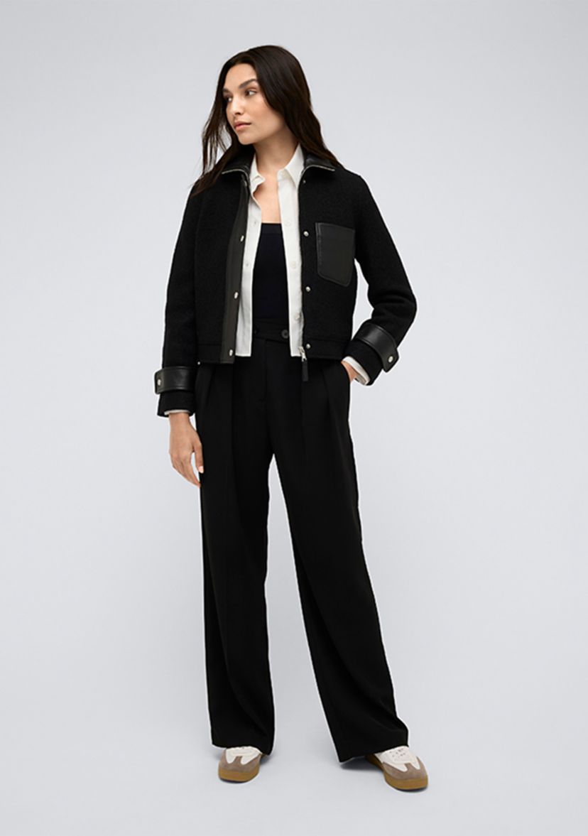 Womens Cropped Boxy Mixed Media Moto Jackett