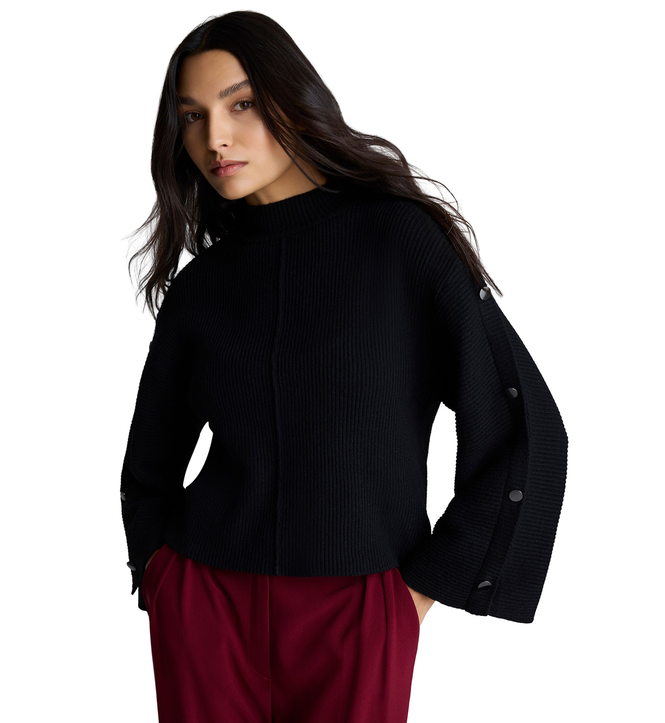 Womens Ribbed Mock Neck Sweater 