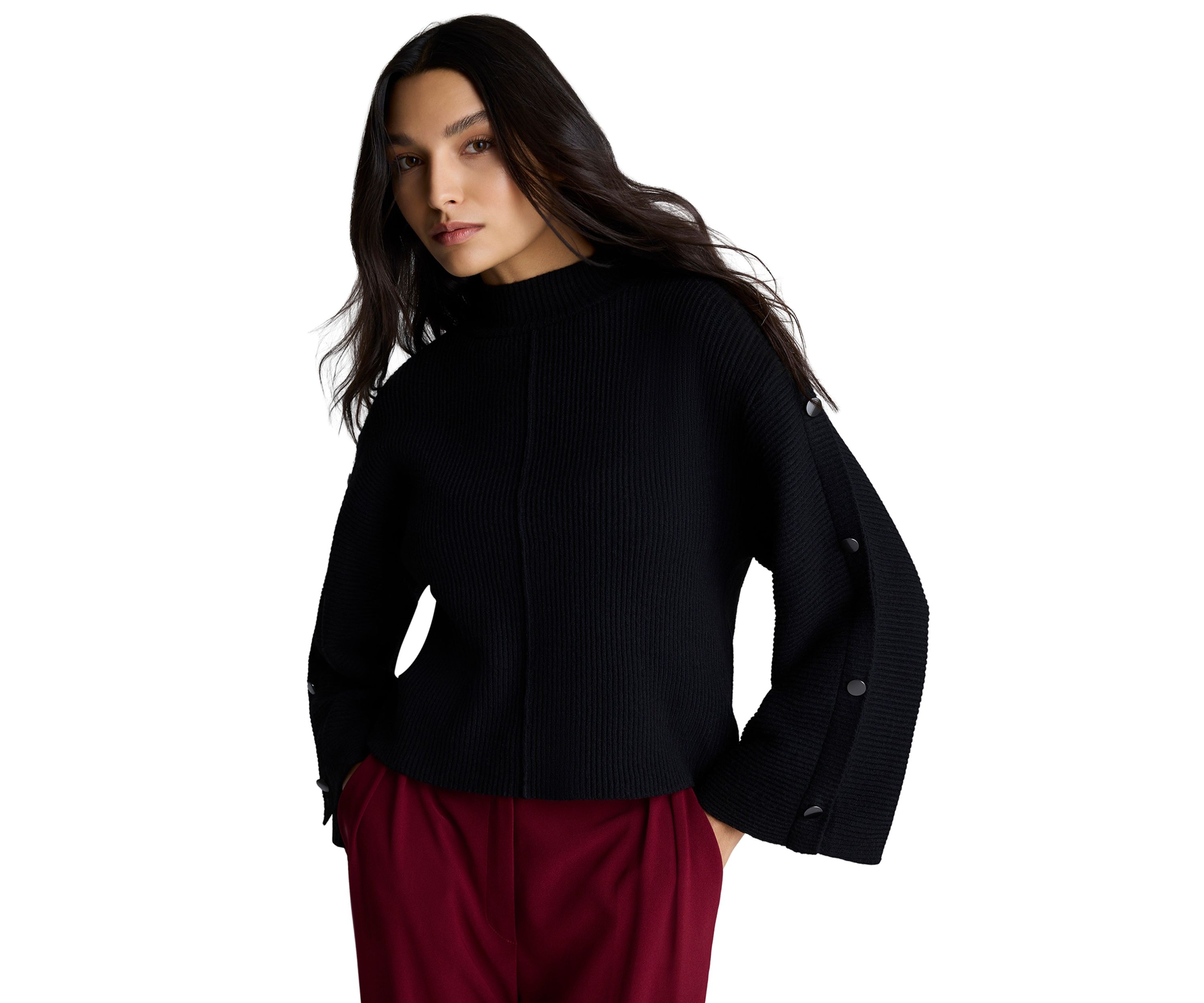 Womens Ribbed Mock Neck Sweater 