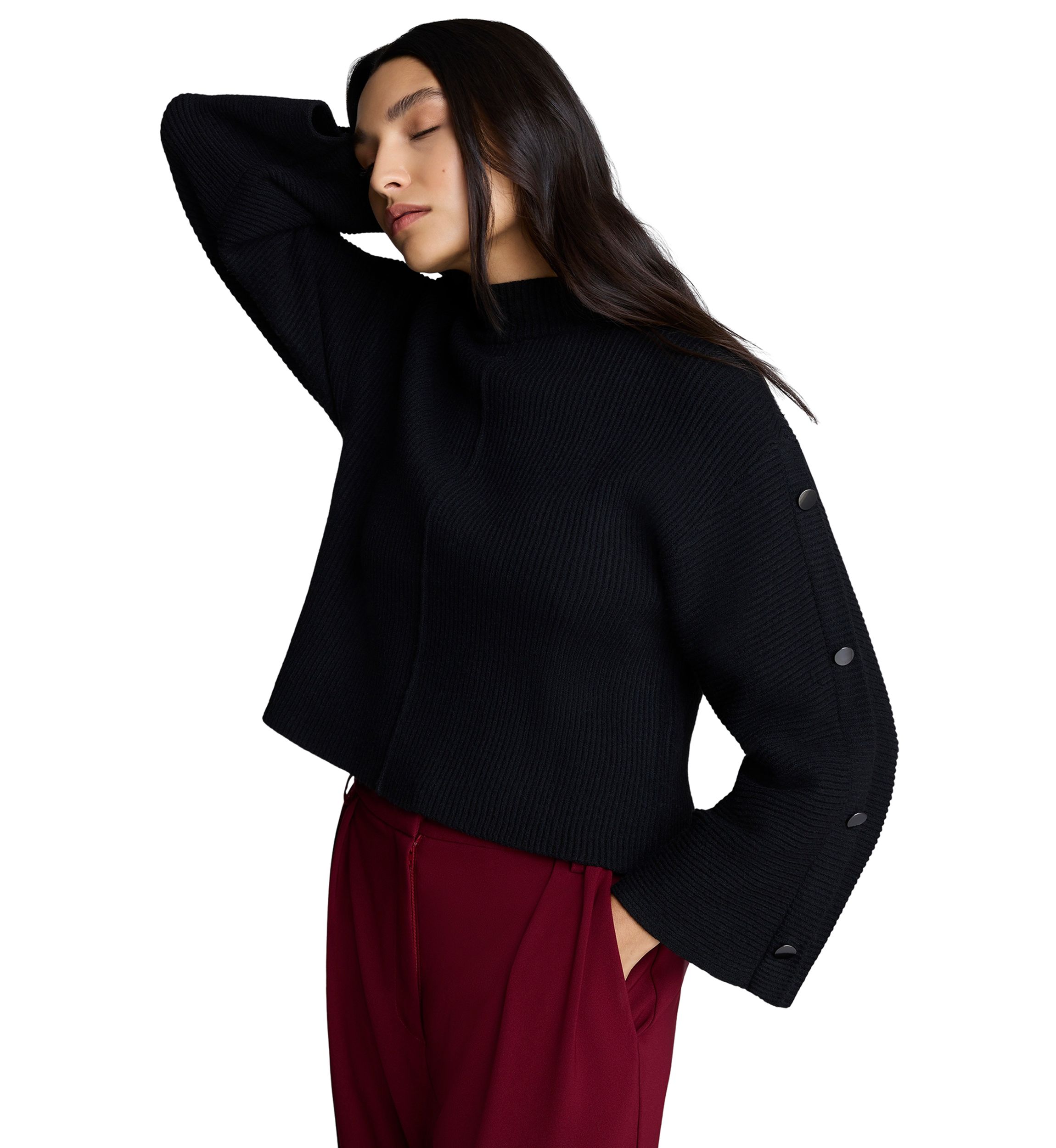 Womens Ribbed Mock Neck Sweater 
