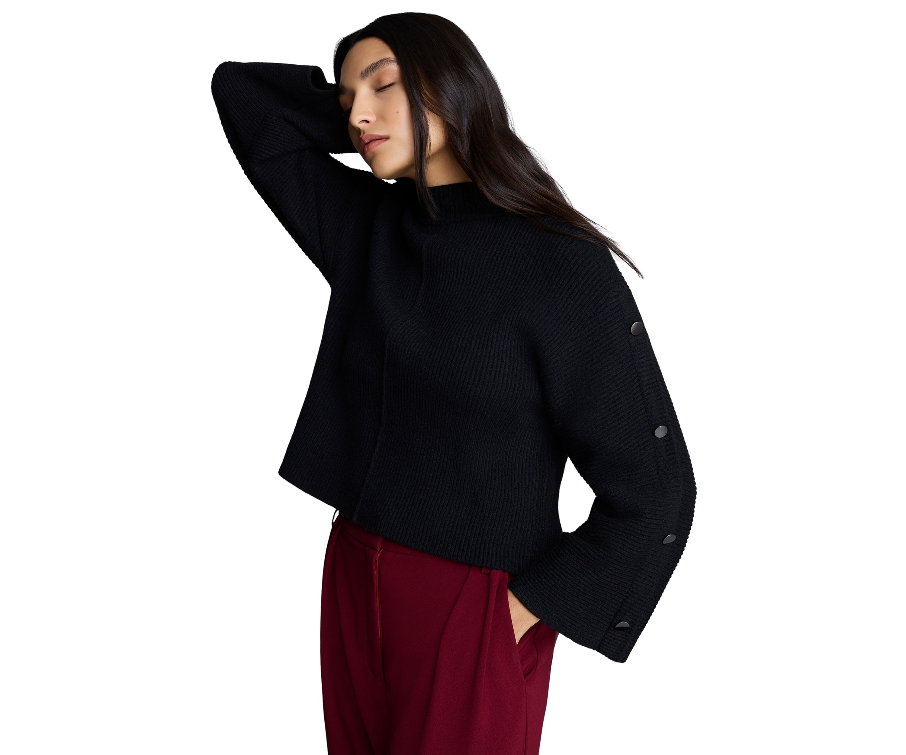 Womens Ribbed Mock Neck Sweater 