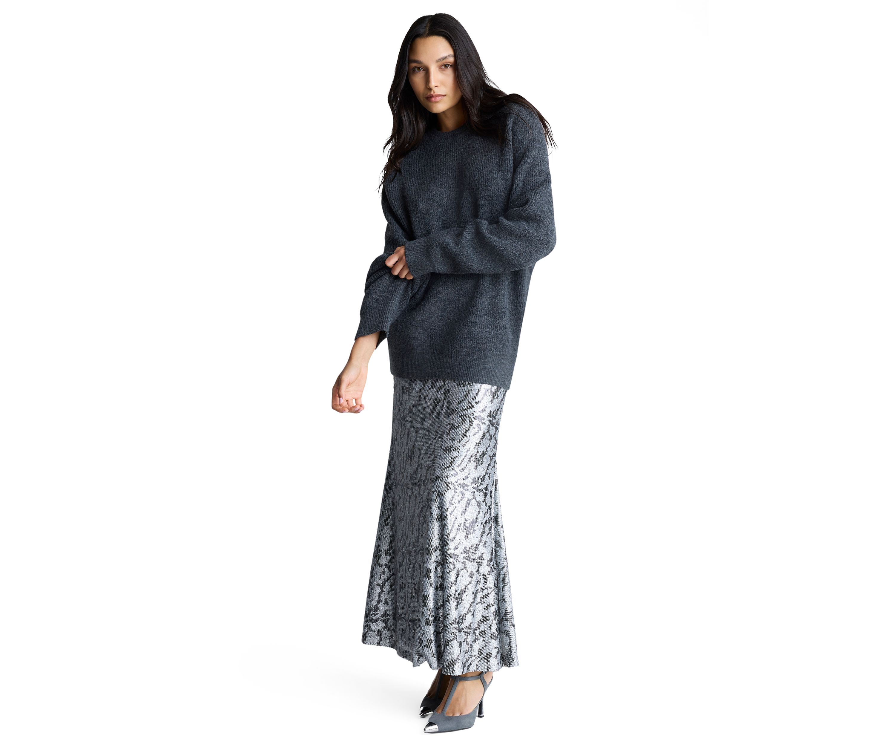 Womens Sequin Midi Skirt 