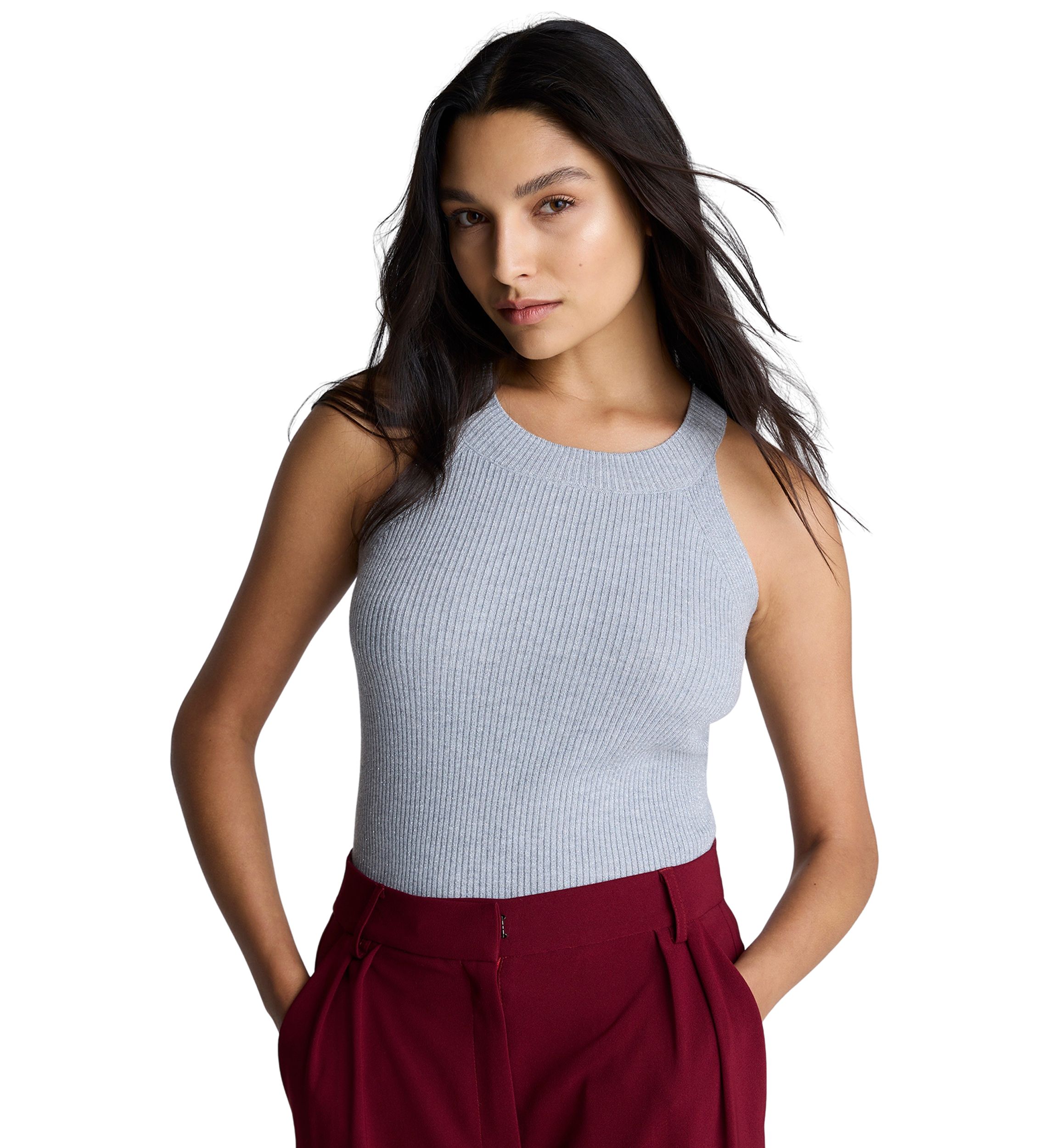 Womens Sleeveless Ribbed Halter Sweater