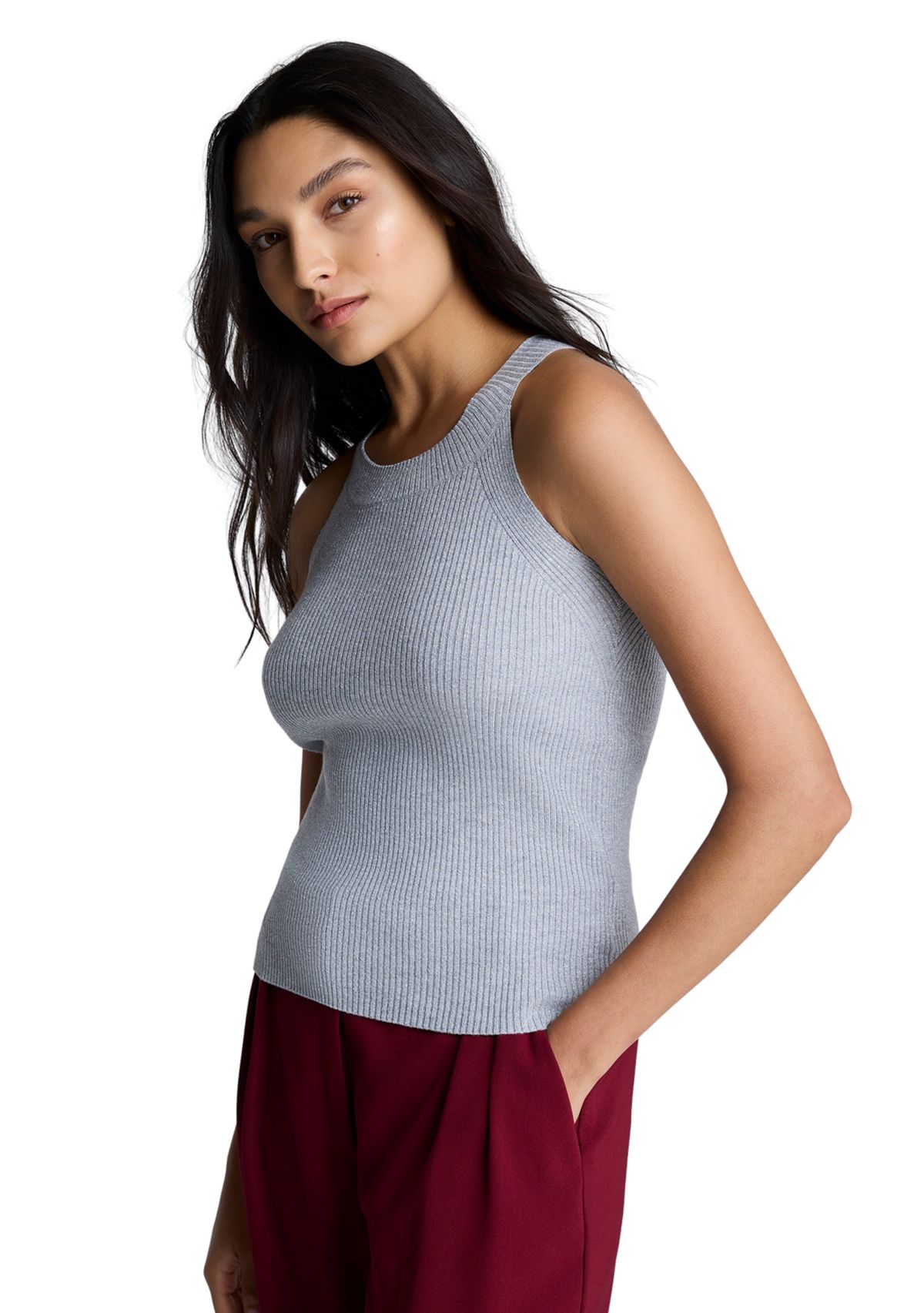 Womens Sleeveless Ribbed Halter Sweater