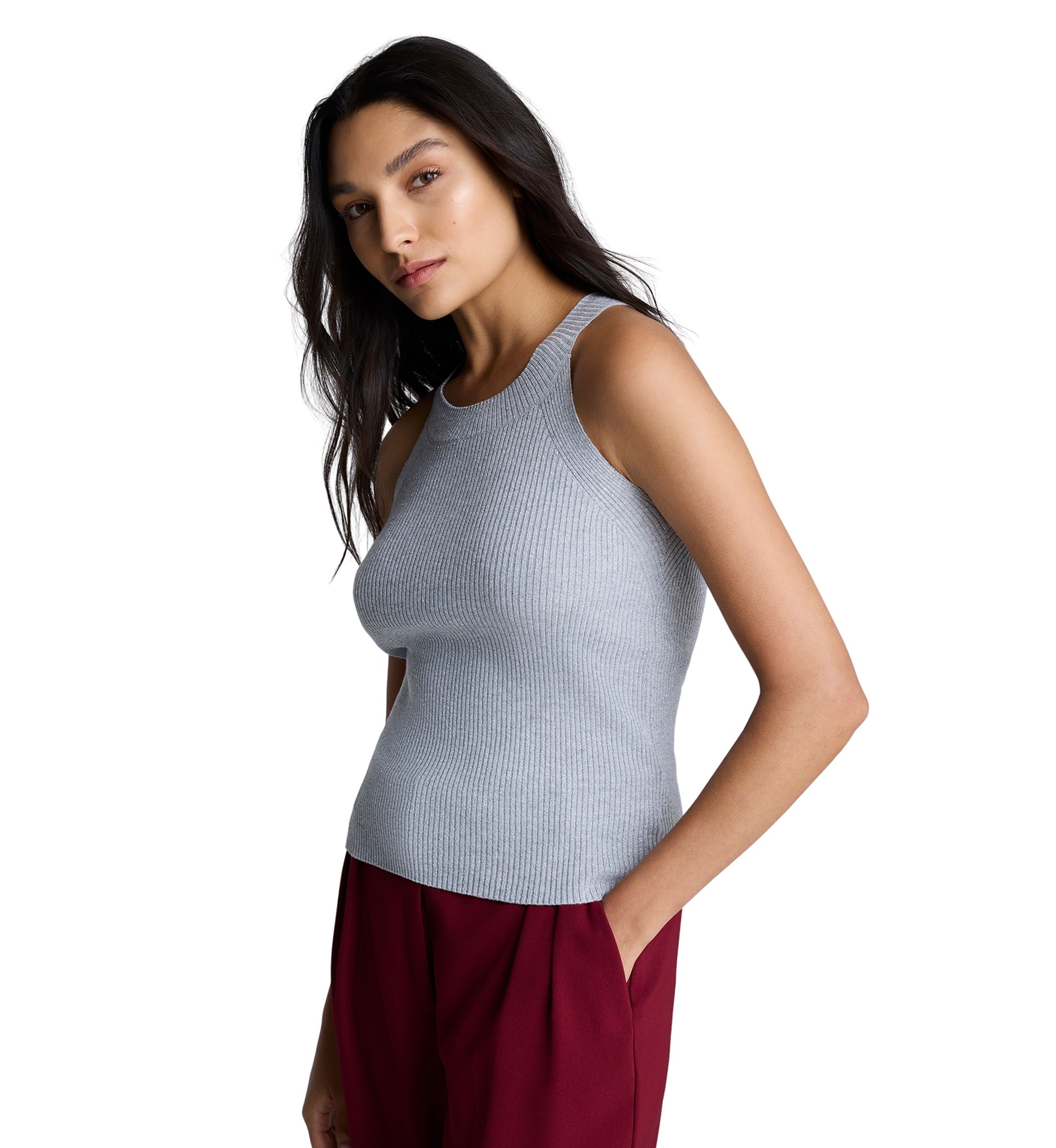 Womens Sleeveless Ribbed Halter Sweater