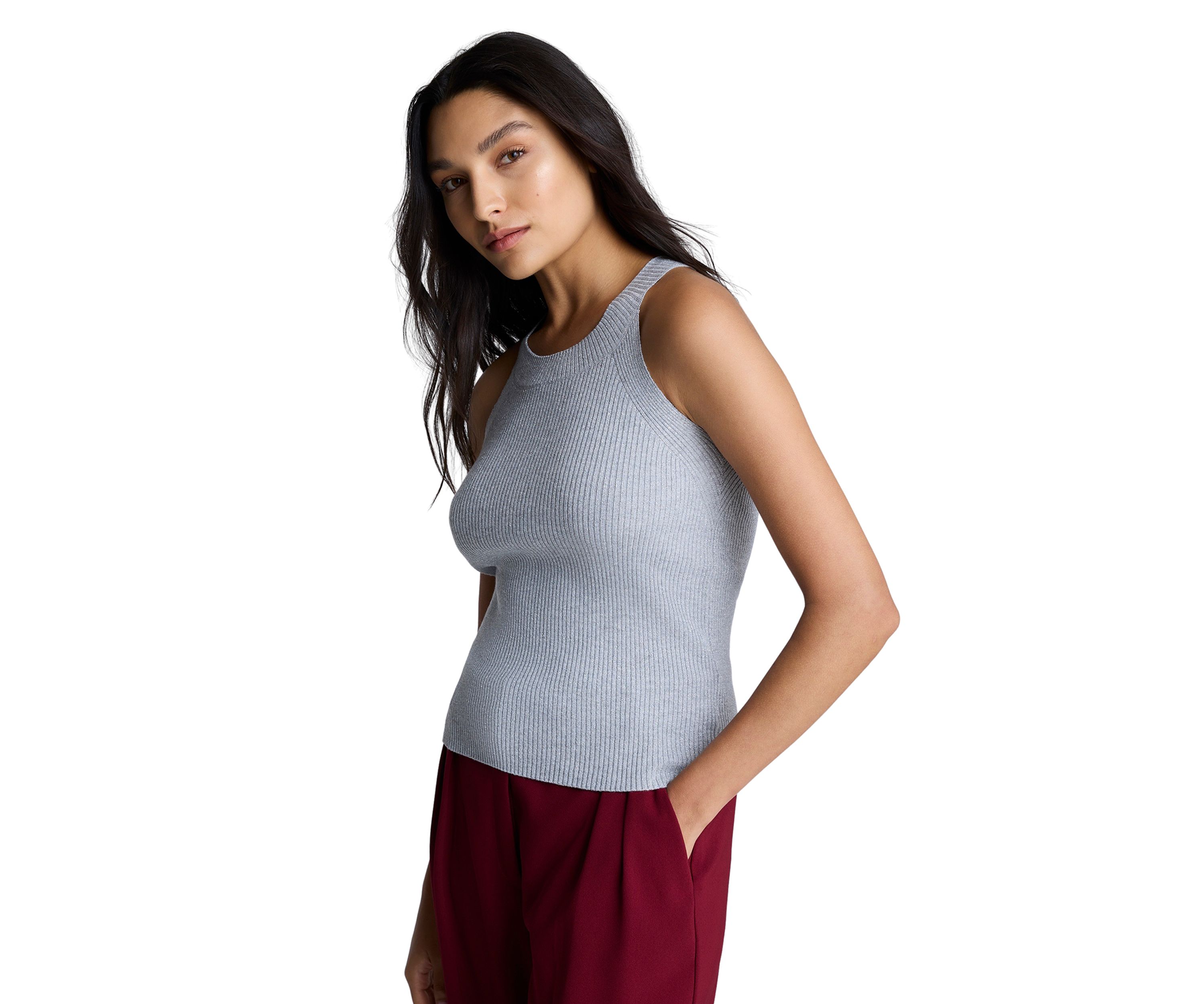 Womens Sleeveless Ribbed Halter Sweater