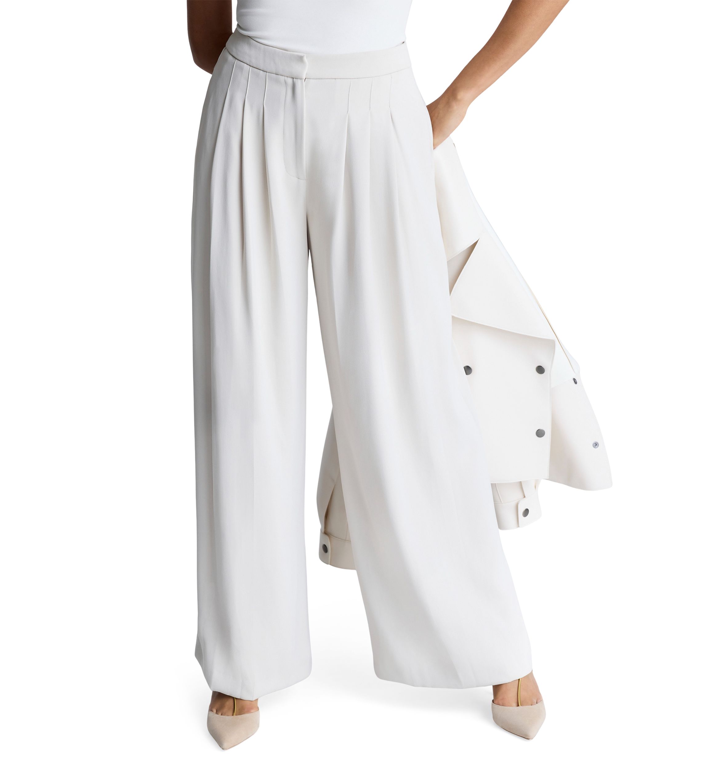 Womens Wide Leg Triple Pleat Pants