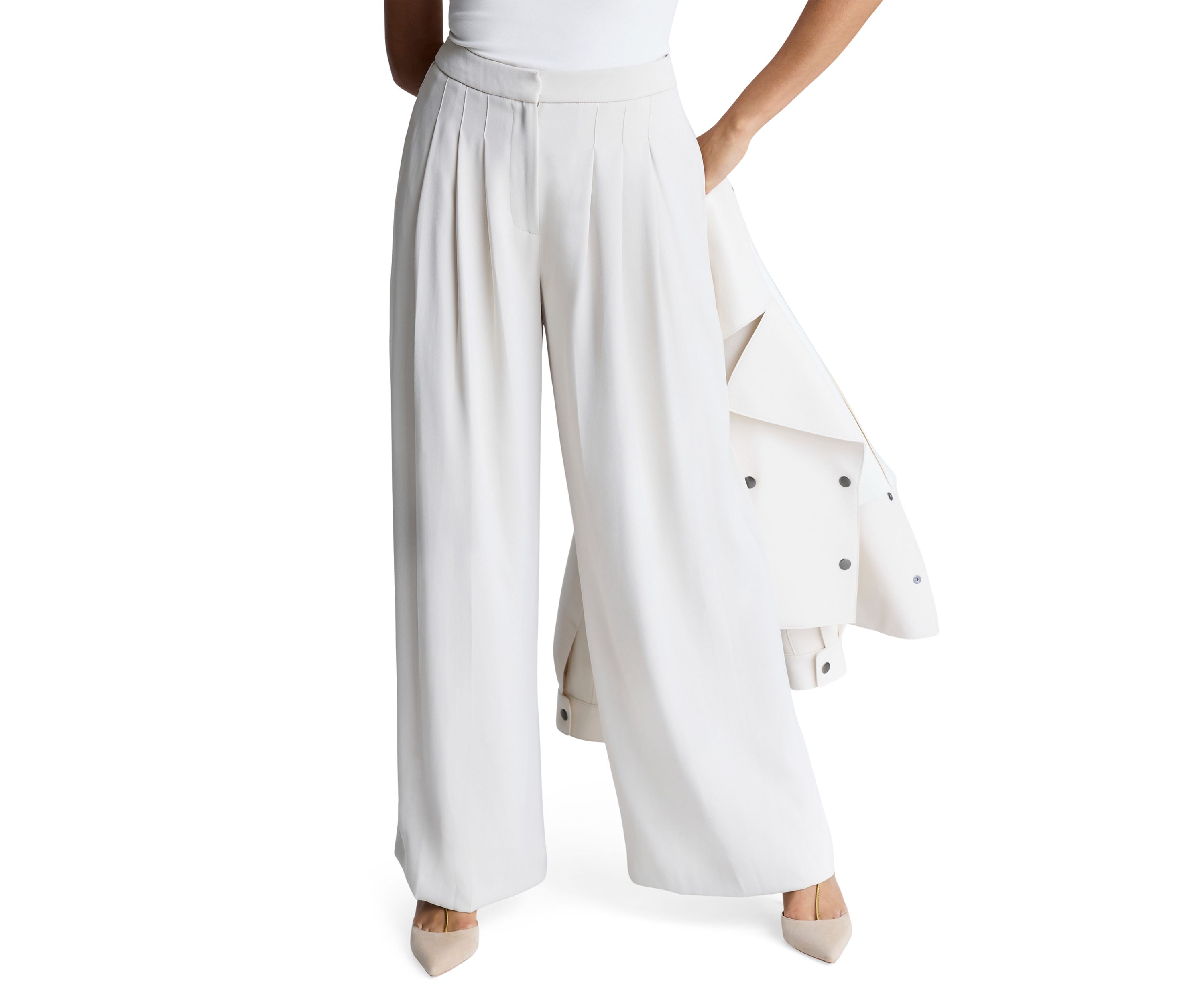 Womens Wide Leg Triple Pleat Pants
