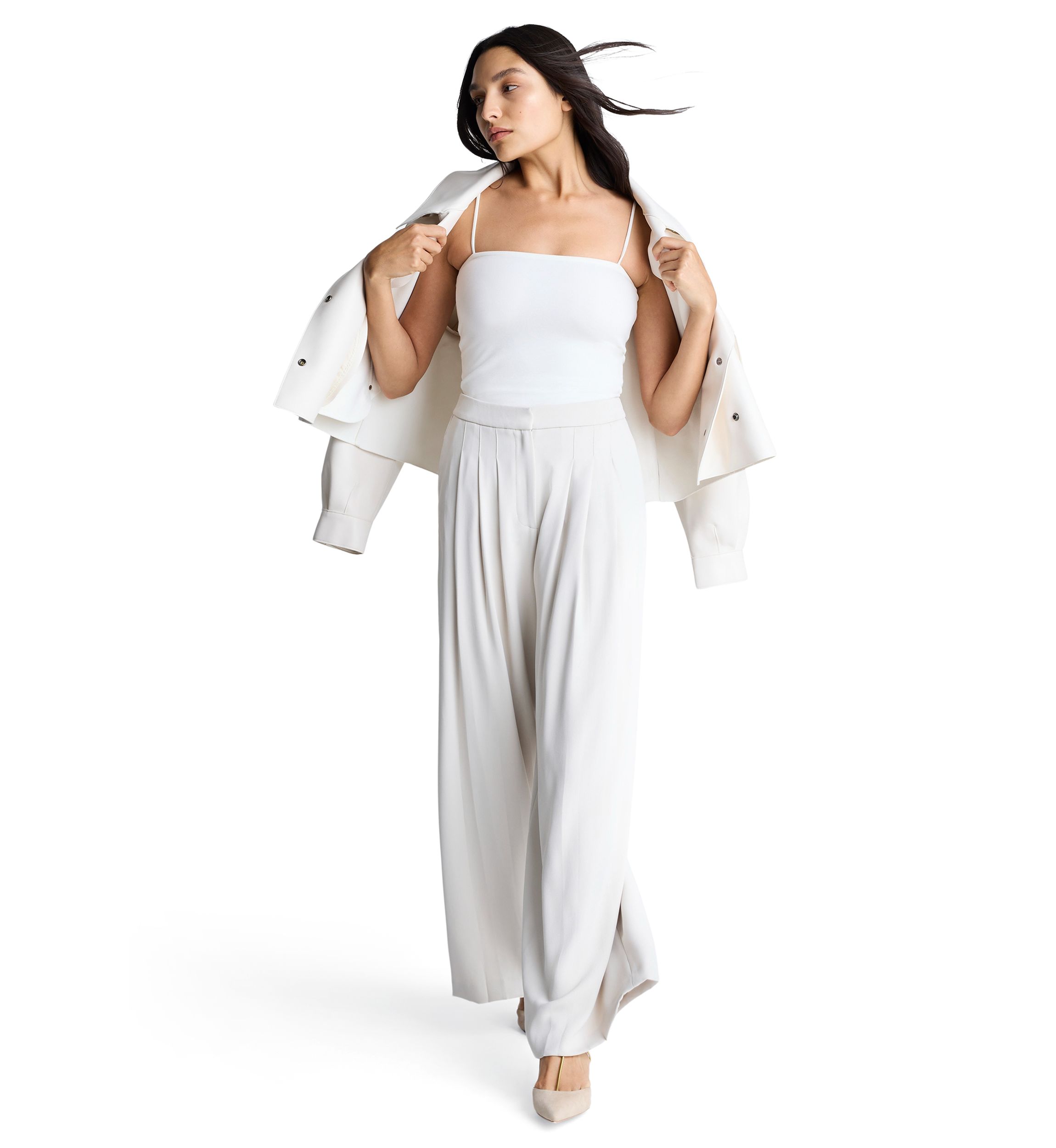 Womens Wide Leg Triple Pleat Pants
