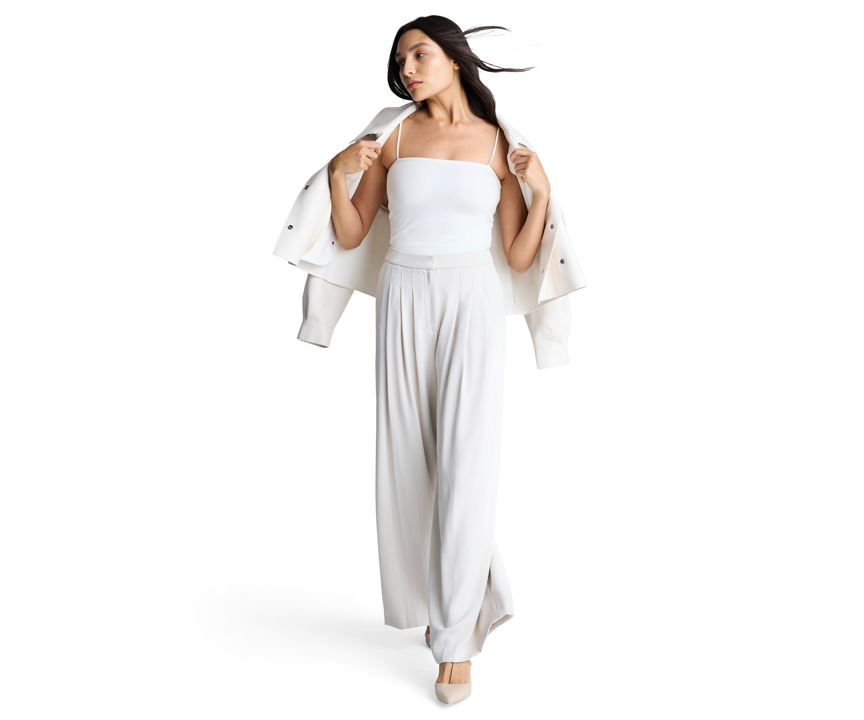Womens Wide Leg Triple Pleat Pants