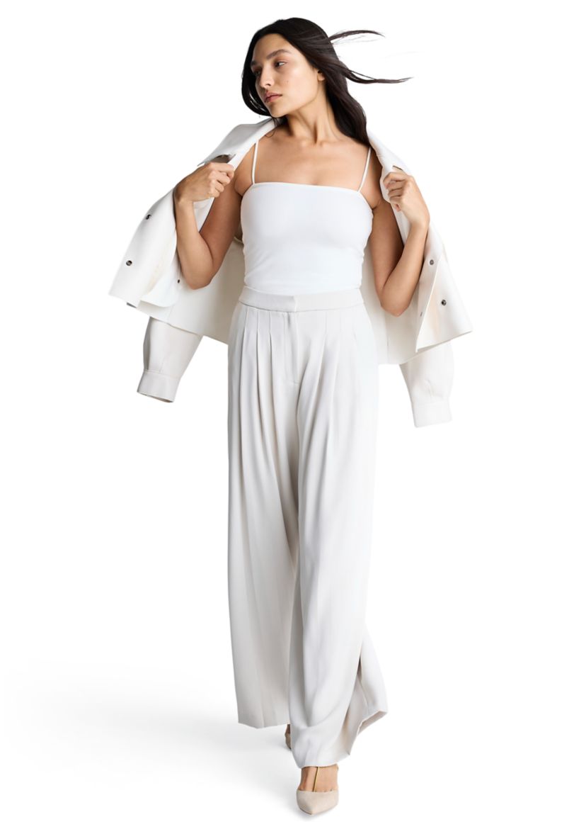 Womens Wide Leg Triple Pleat Pants
