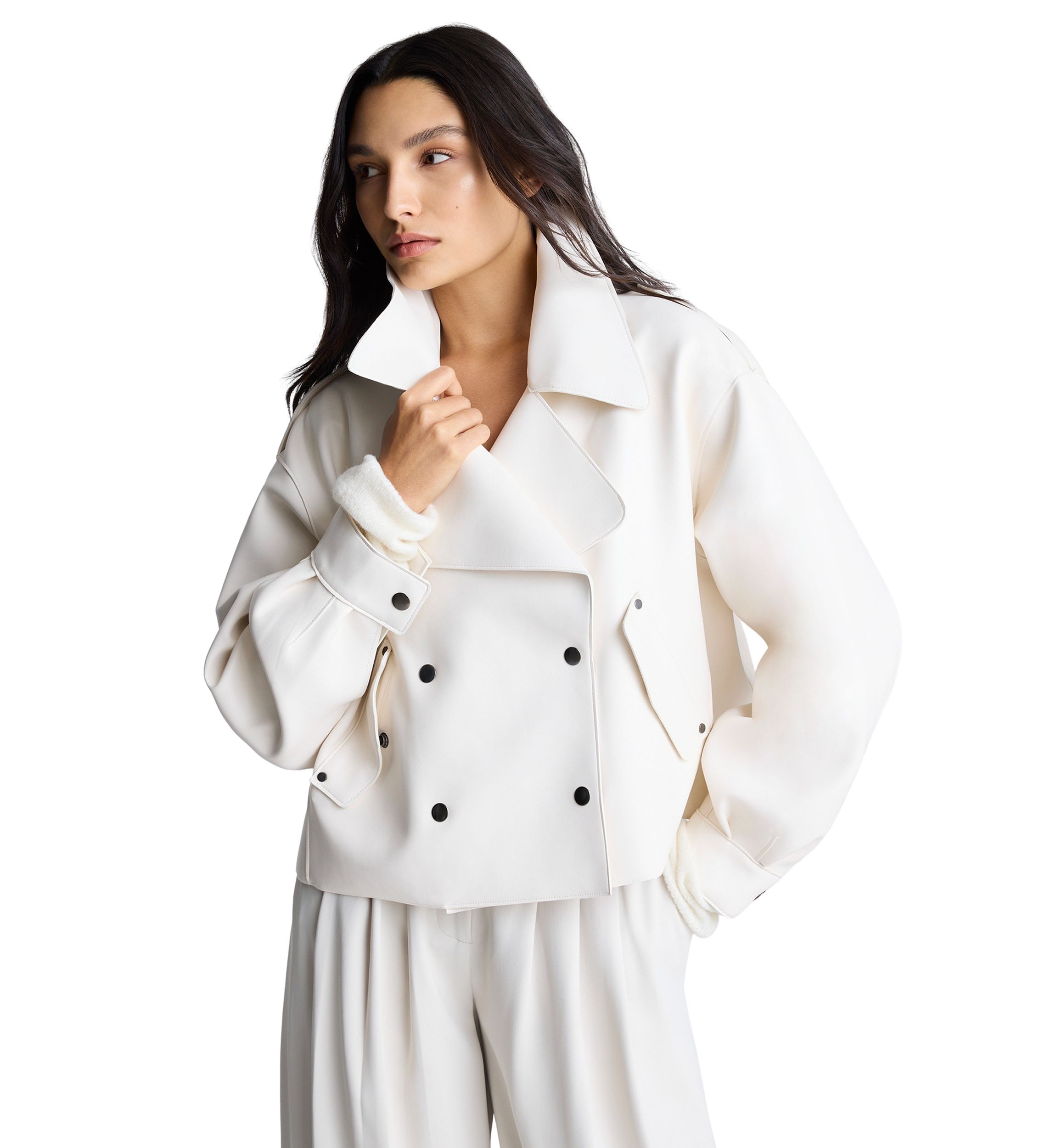 Womens Double Breasted Vegan Leather Jacket