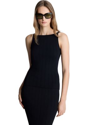 Kenneth Cole Women's Sleeveless Ribbed Sweater Knit Tank Top, Black, XL