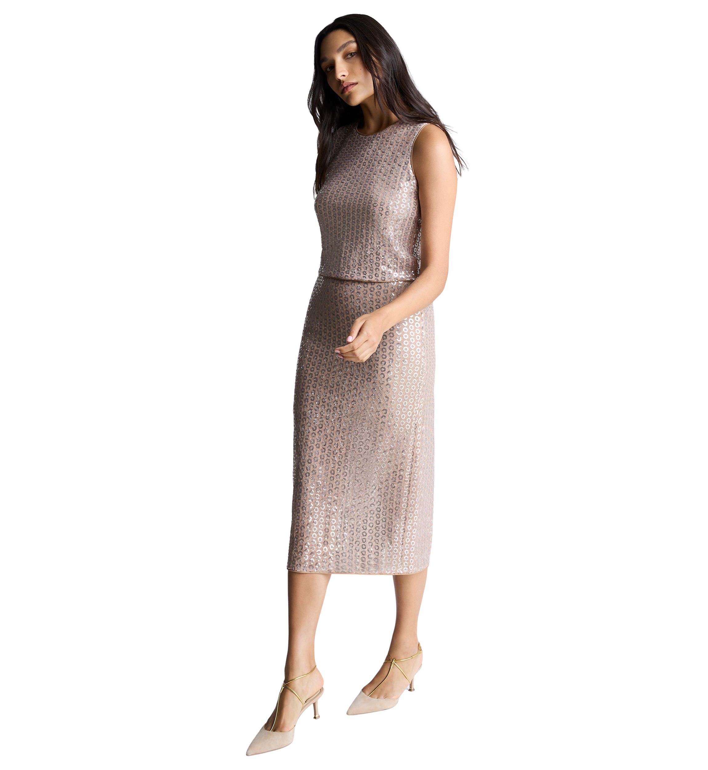 Womens Sequin Mesh Slim Skirt 