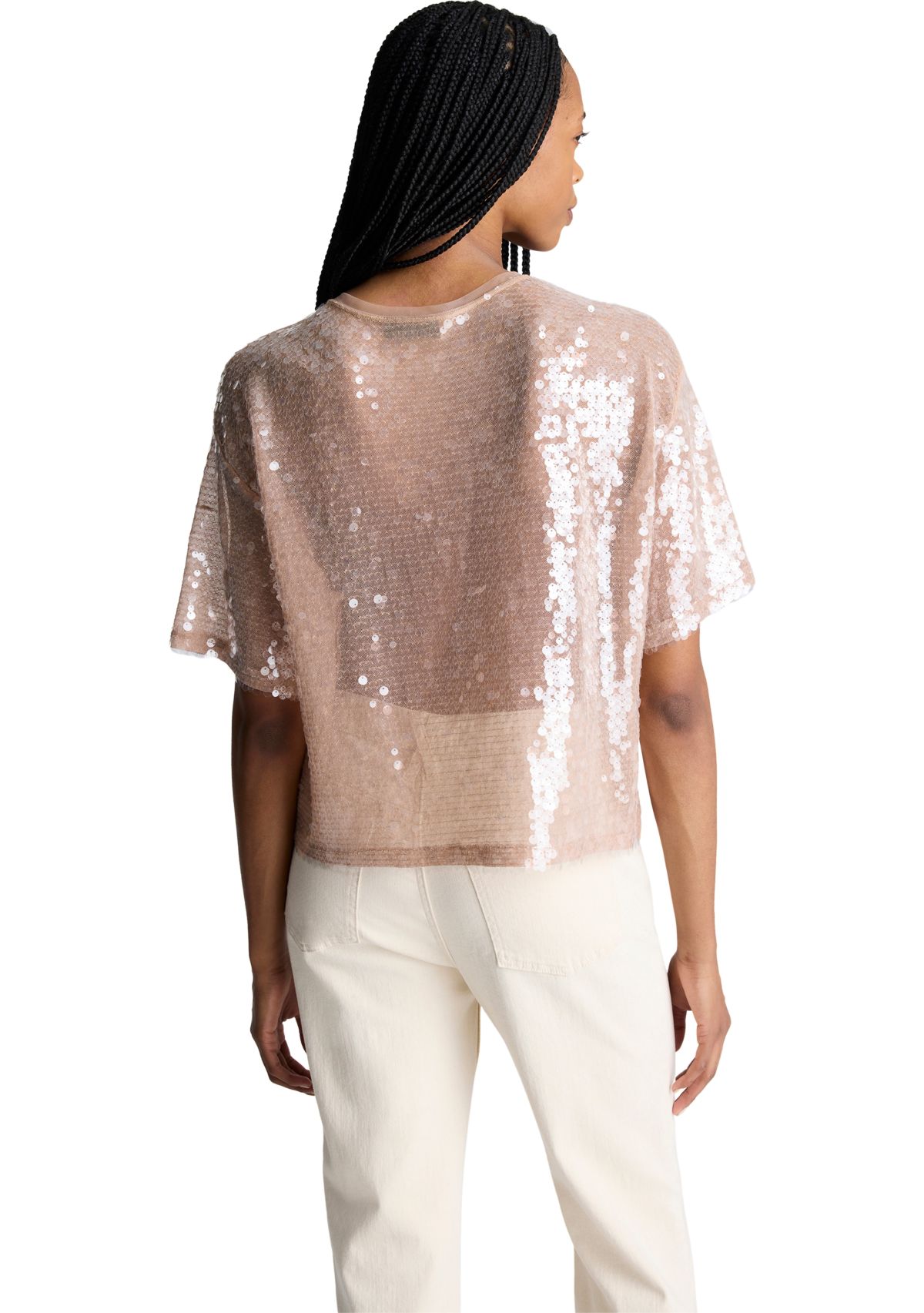 Womens Short Sleeve Oversized Sequin T-Shirt 
