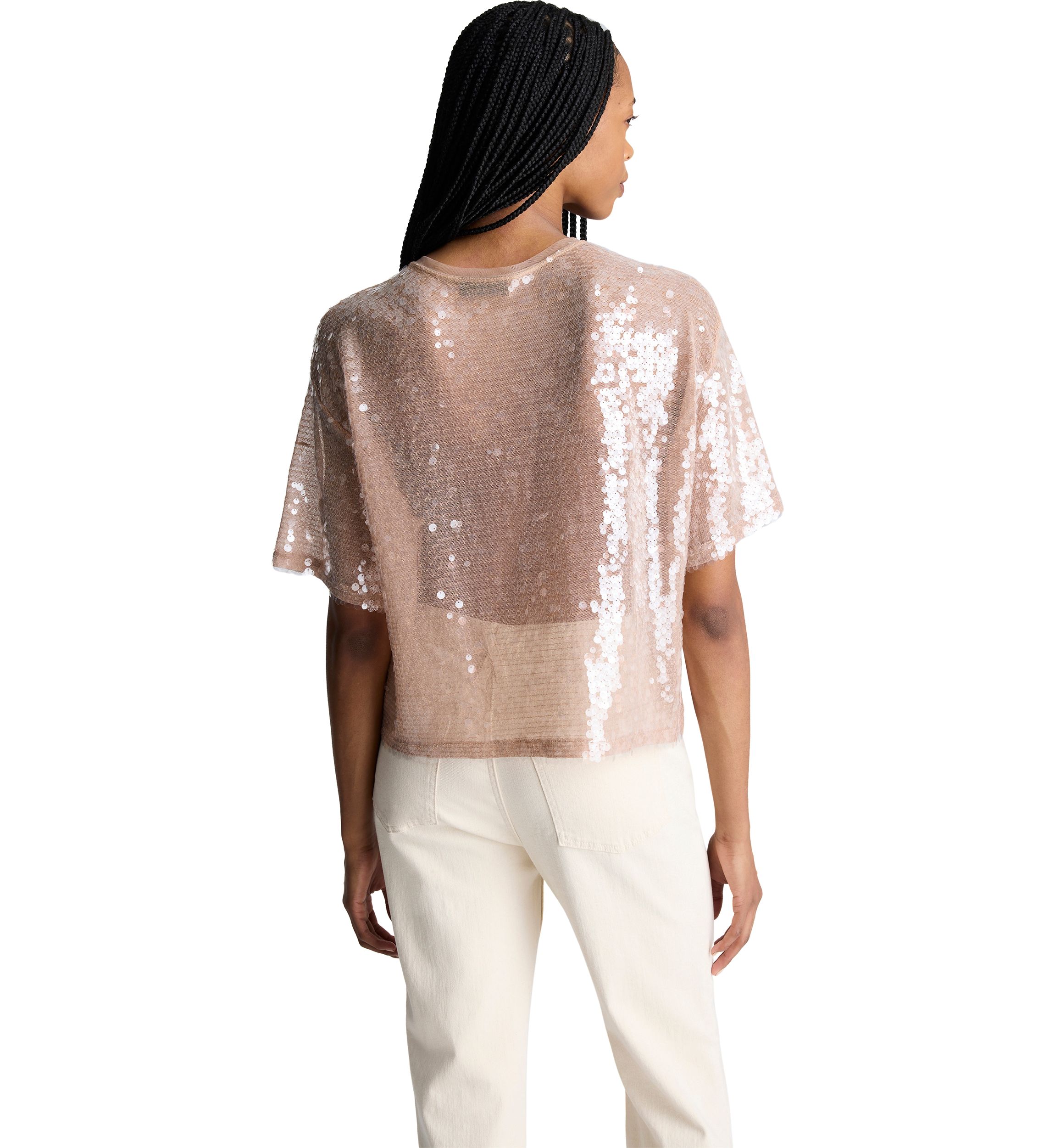Womens Short Sleeve Oversized Sequin T-Shirt 