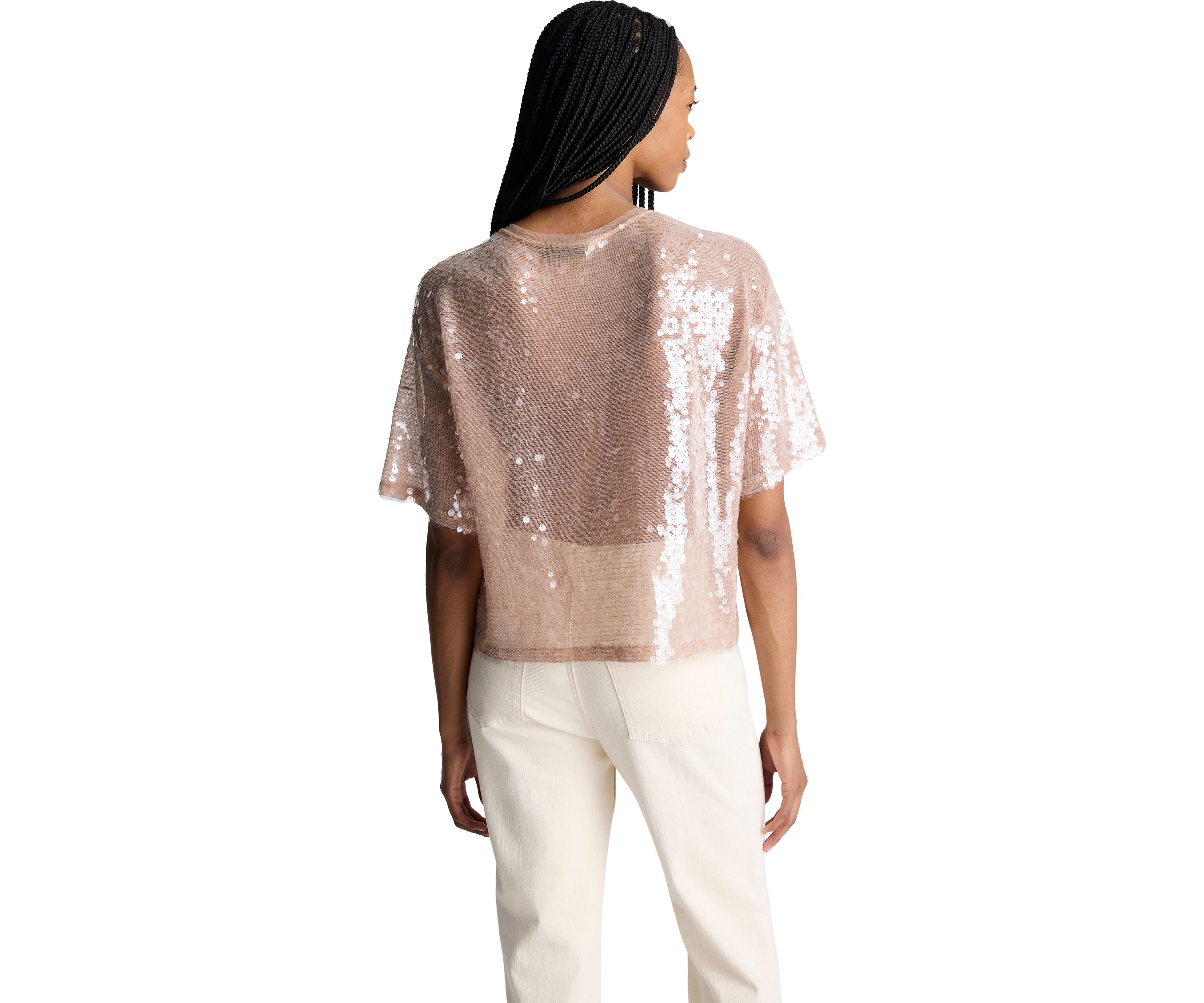 Womens Short Sleeve Oversized Sequin T-Shirt 