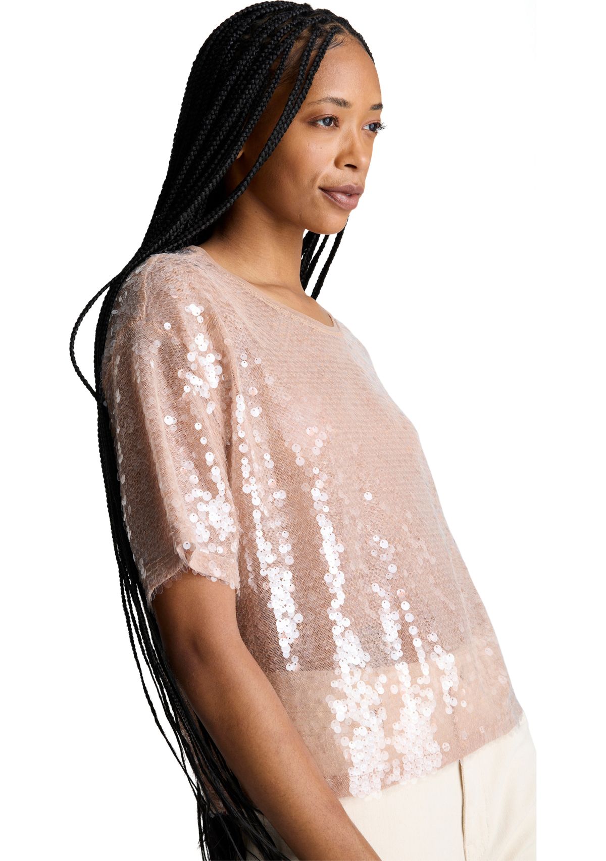 Womens Short Sleeve Oversized Sequin T-Shirt 