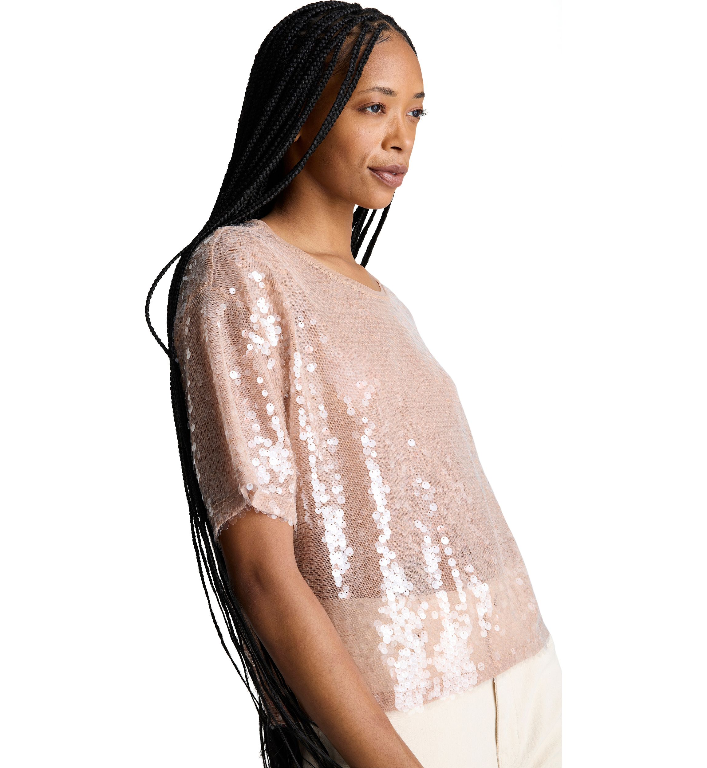 Womens Short Sleeve Oversized Sequin T-Shirt 