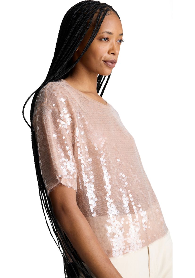 Womens Short Sleeve Oversized Sequin T-Shirt 
