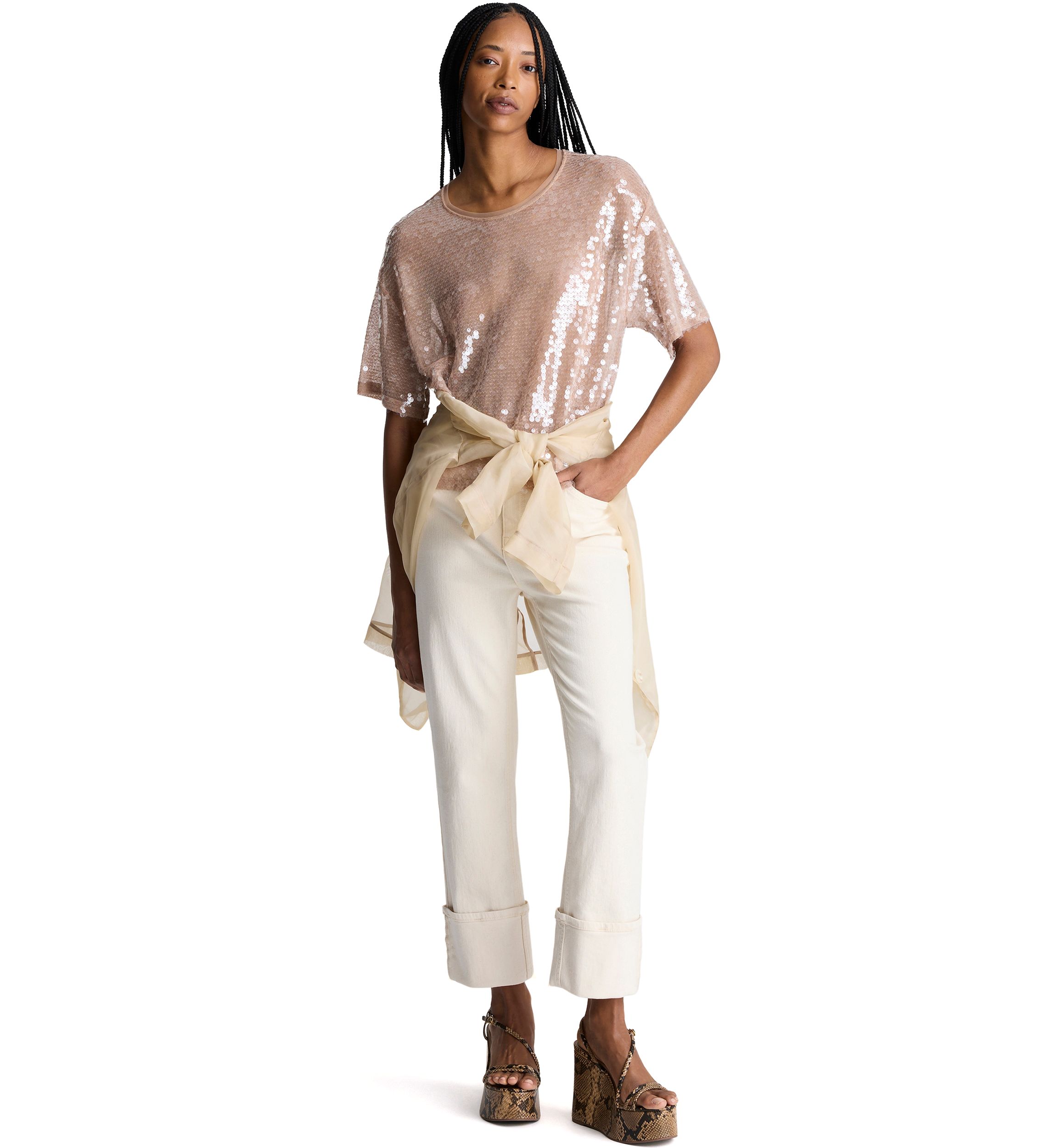 Womens Short Sleeve Oversized Sequin T-Shirt 