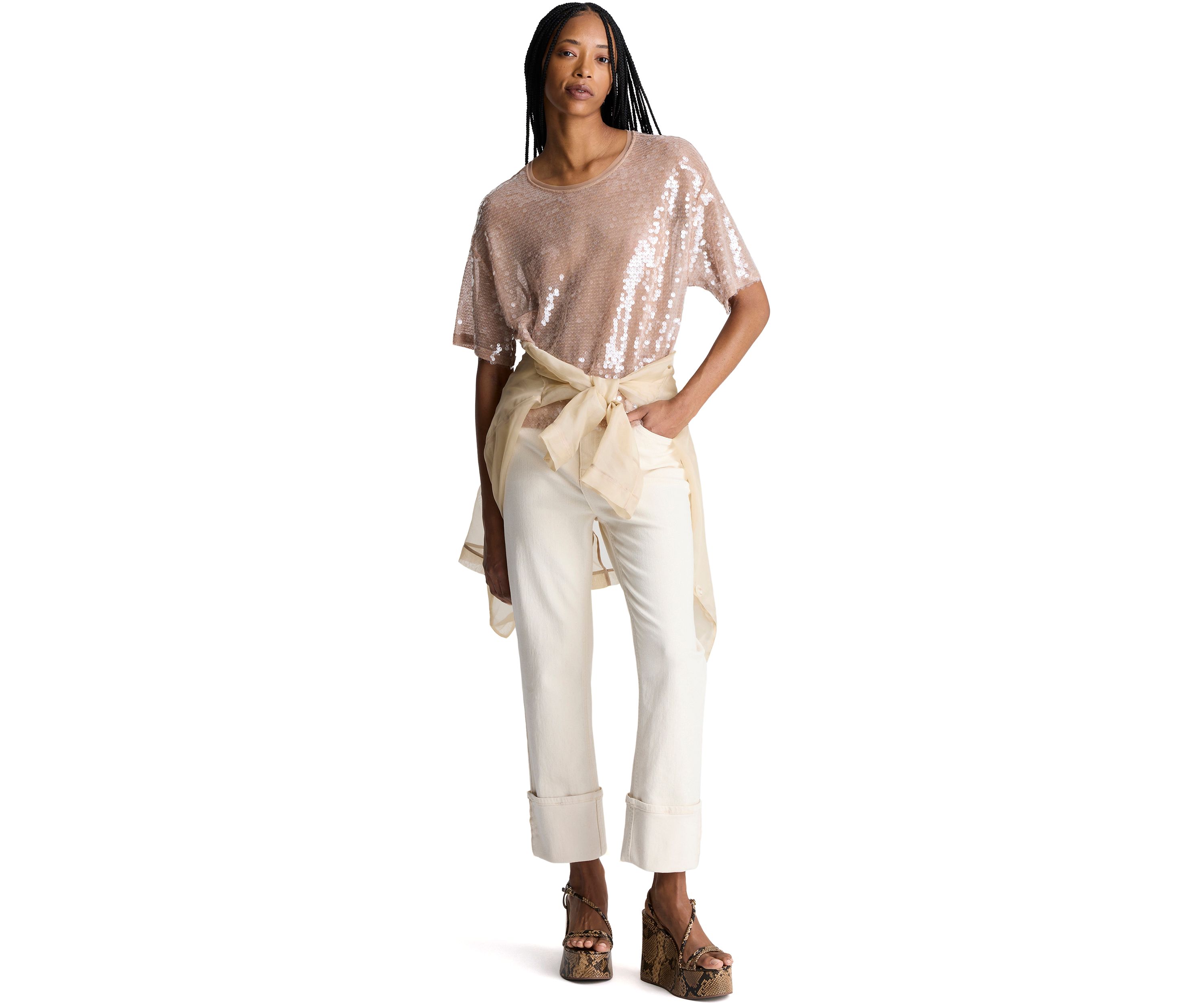 Womens Short Sleeve Oversized Sequin T-Shirt 
