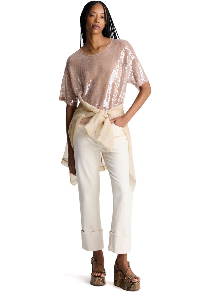 Womens Short Sleeve Oversized Sequin T-Shirt 