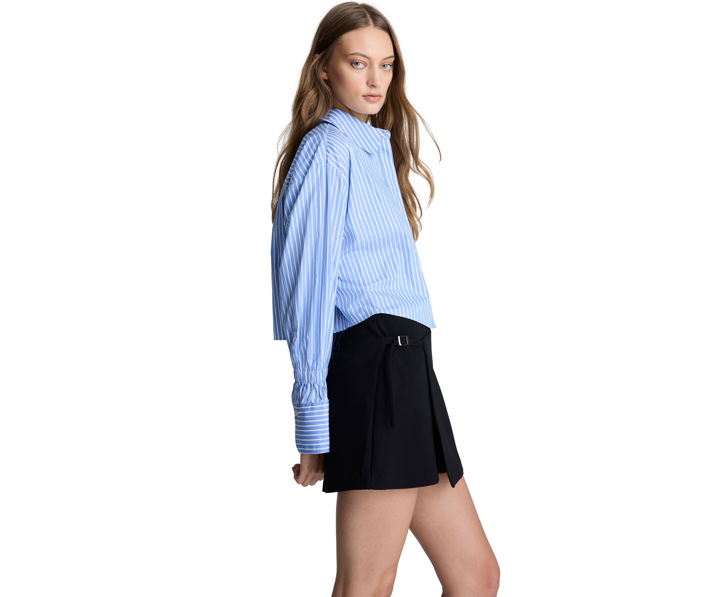 Womens Long Sleeve Crop Stripe Shirt 