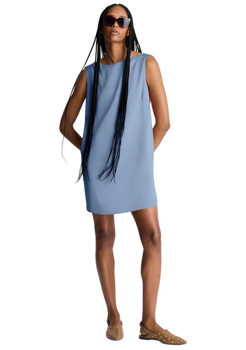 Womens Sleeveless Drape Back Satin Mini Dress