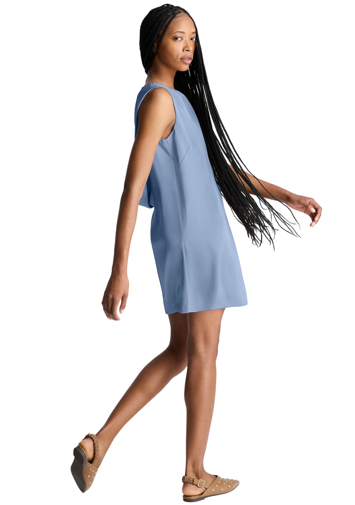 Womens Sleeveless Drape Back Satin Mini Dress