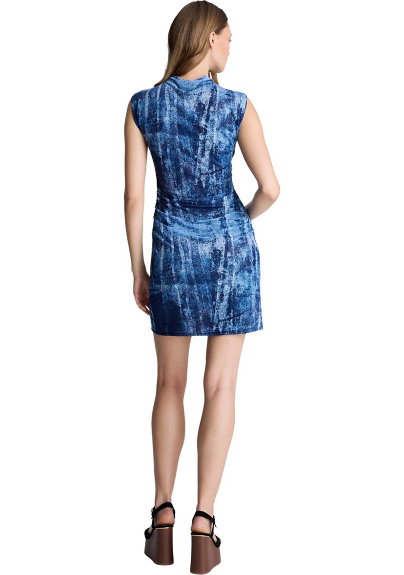 Womens Sleeveless Printed Wrap Skirted Mini Dress