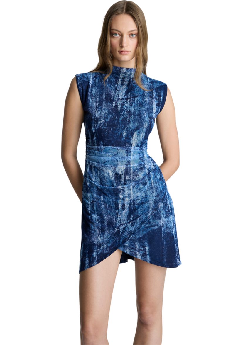 Womens Sleeveless Printed Wrap Skirted Mini Dress
