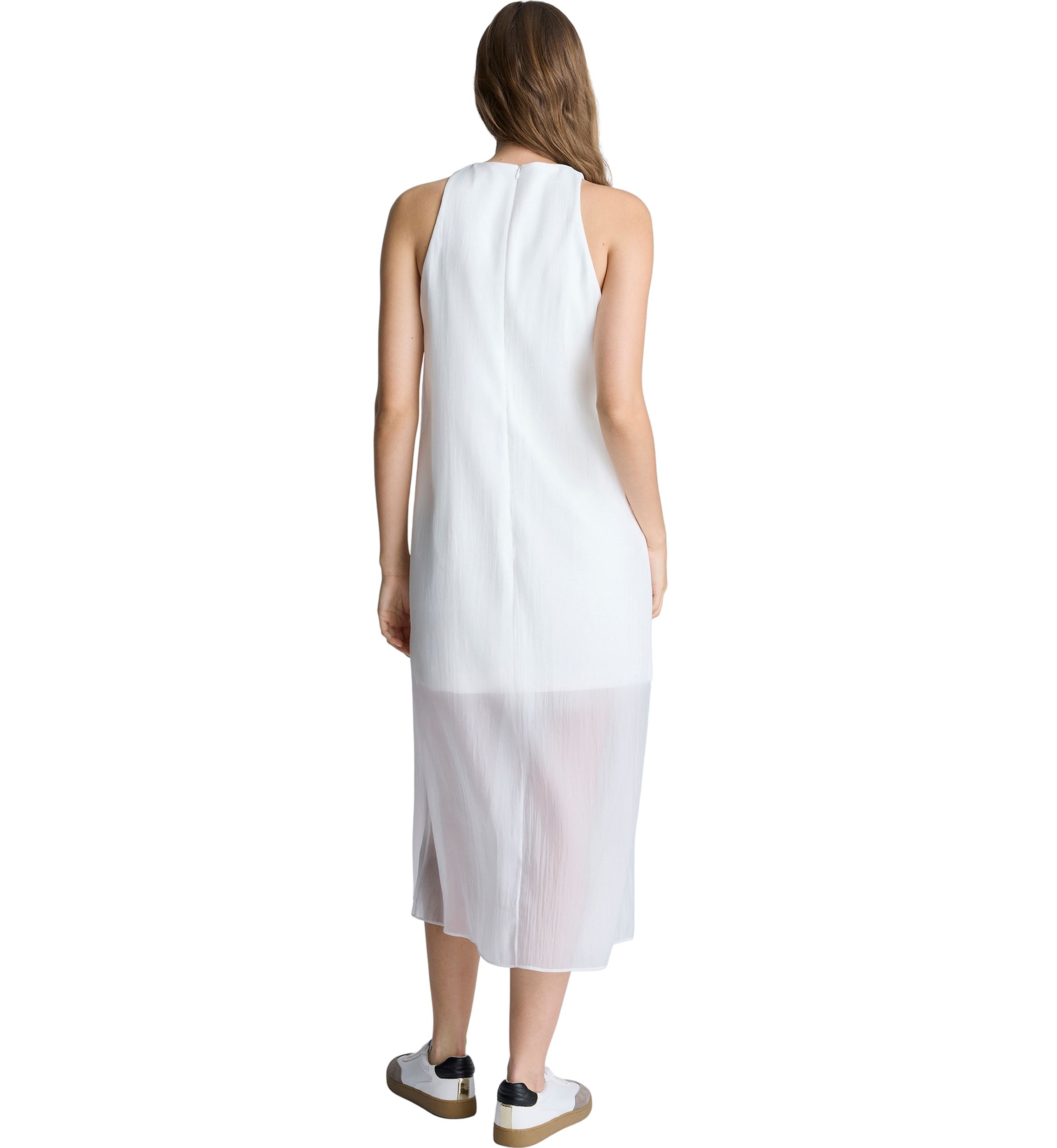 Womens Sleeveless Sheer Hem Midi Dress