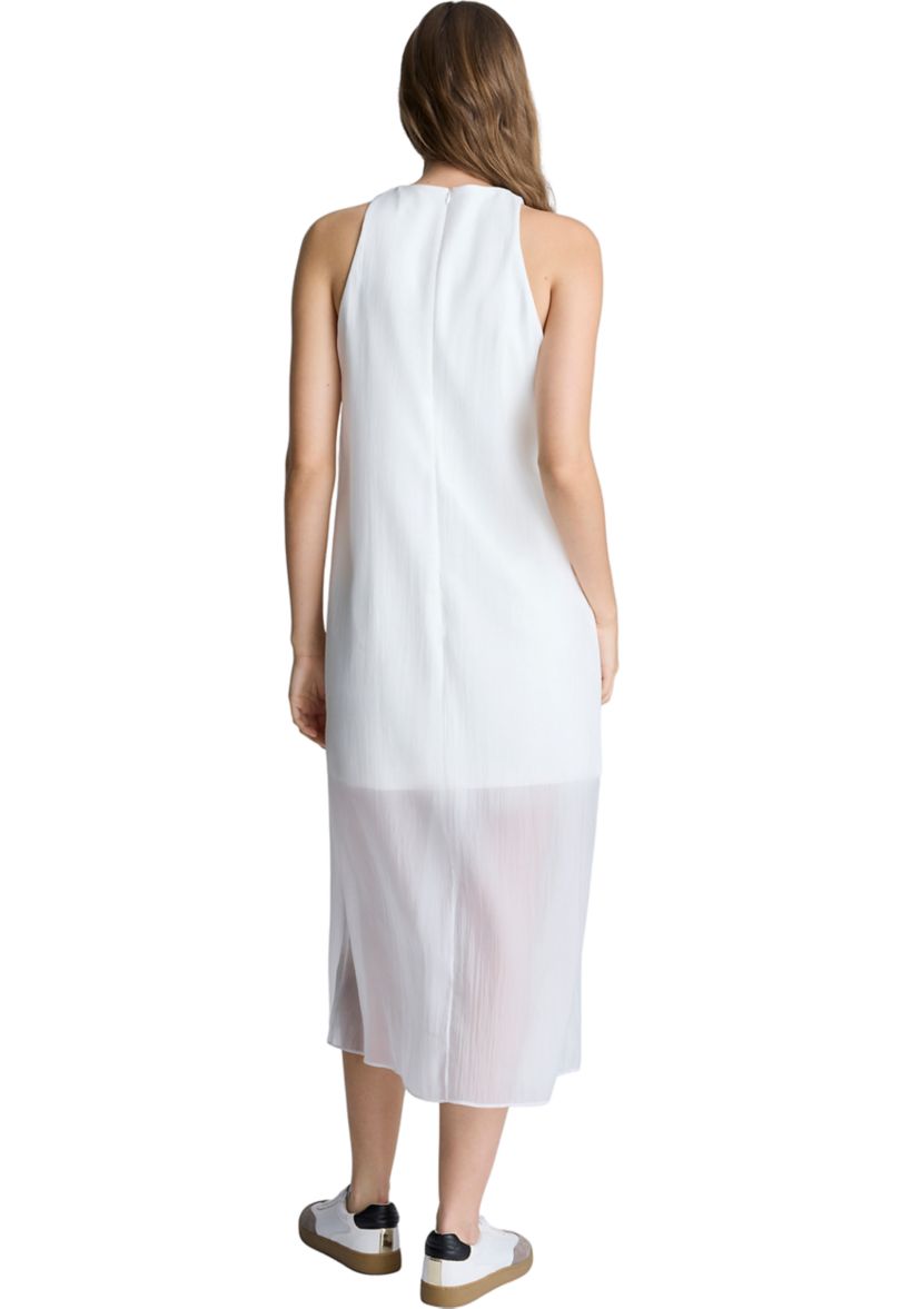 Womens Sleeveless Sheer Hem Midi Dress
