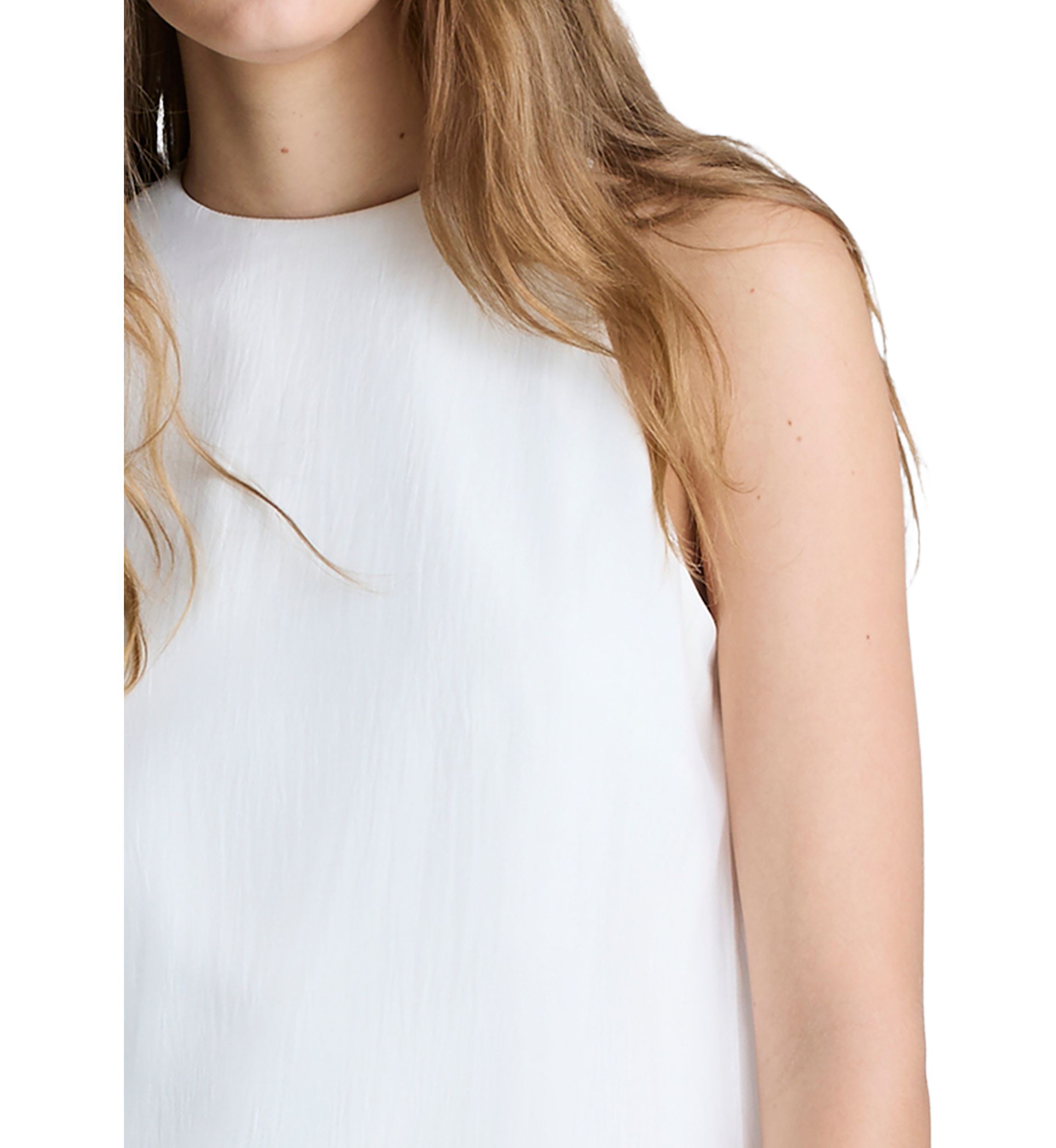 Womens Sleeveless Sheer Hem Midi Dress