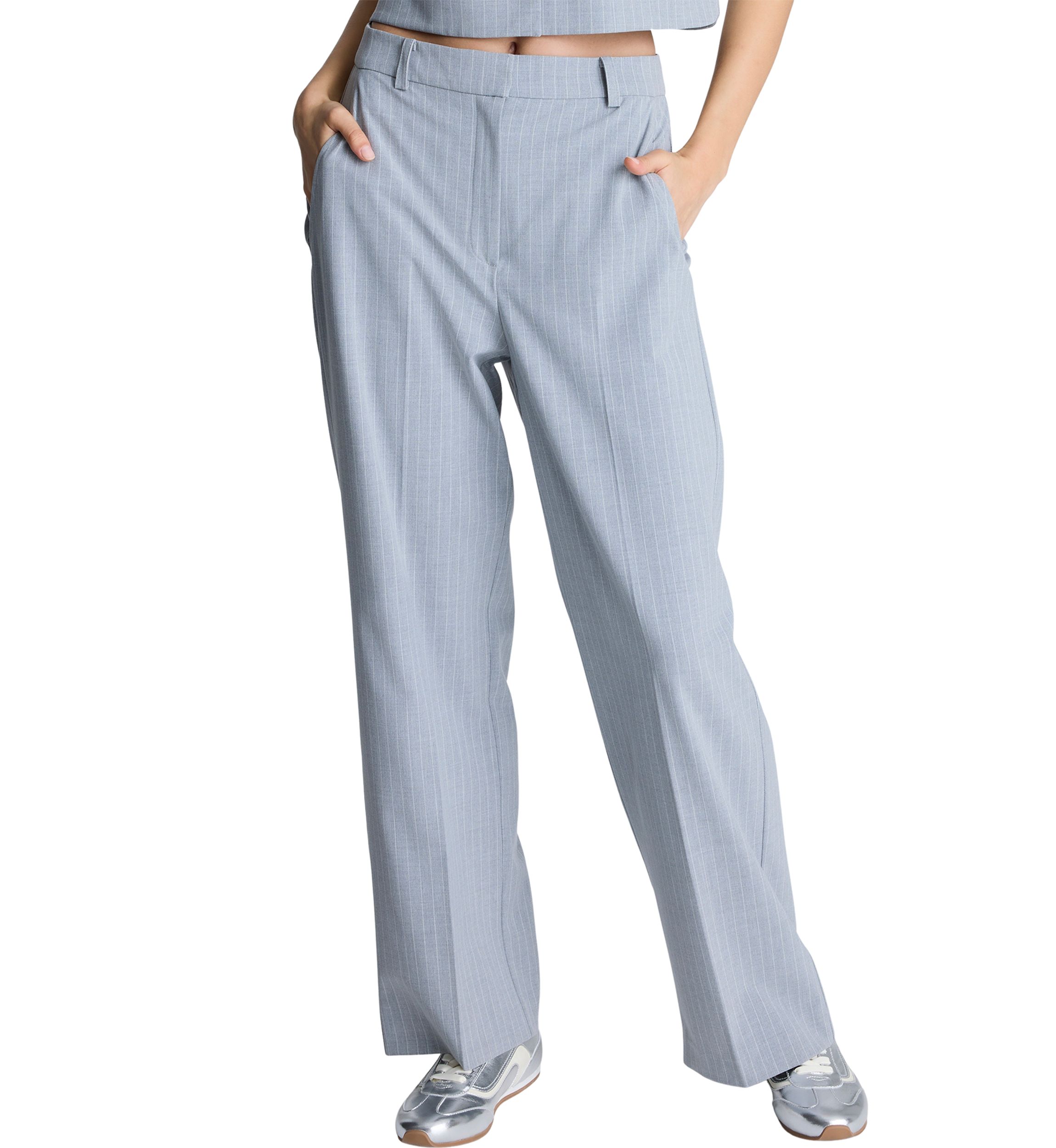 Womens Wide Leg Pinstripe Pants