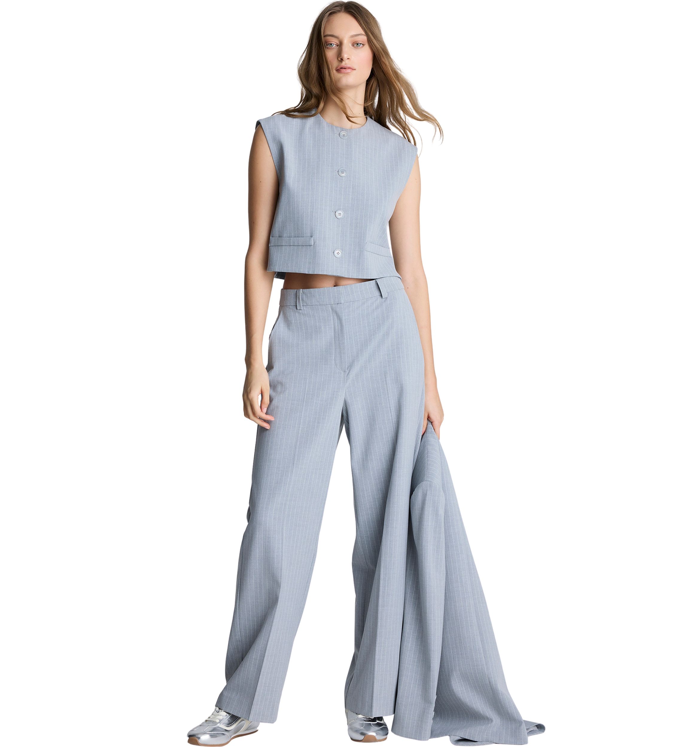 Womens Wide Leg Pinstripe Pants