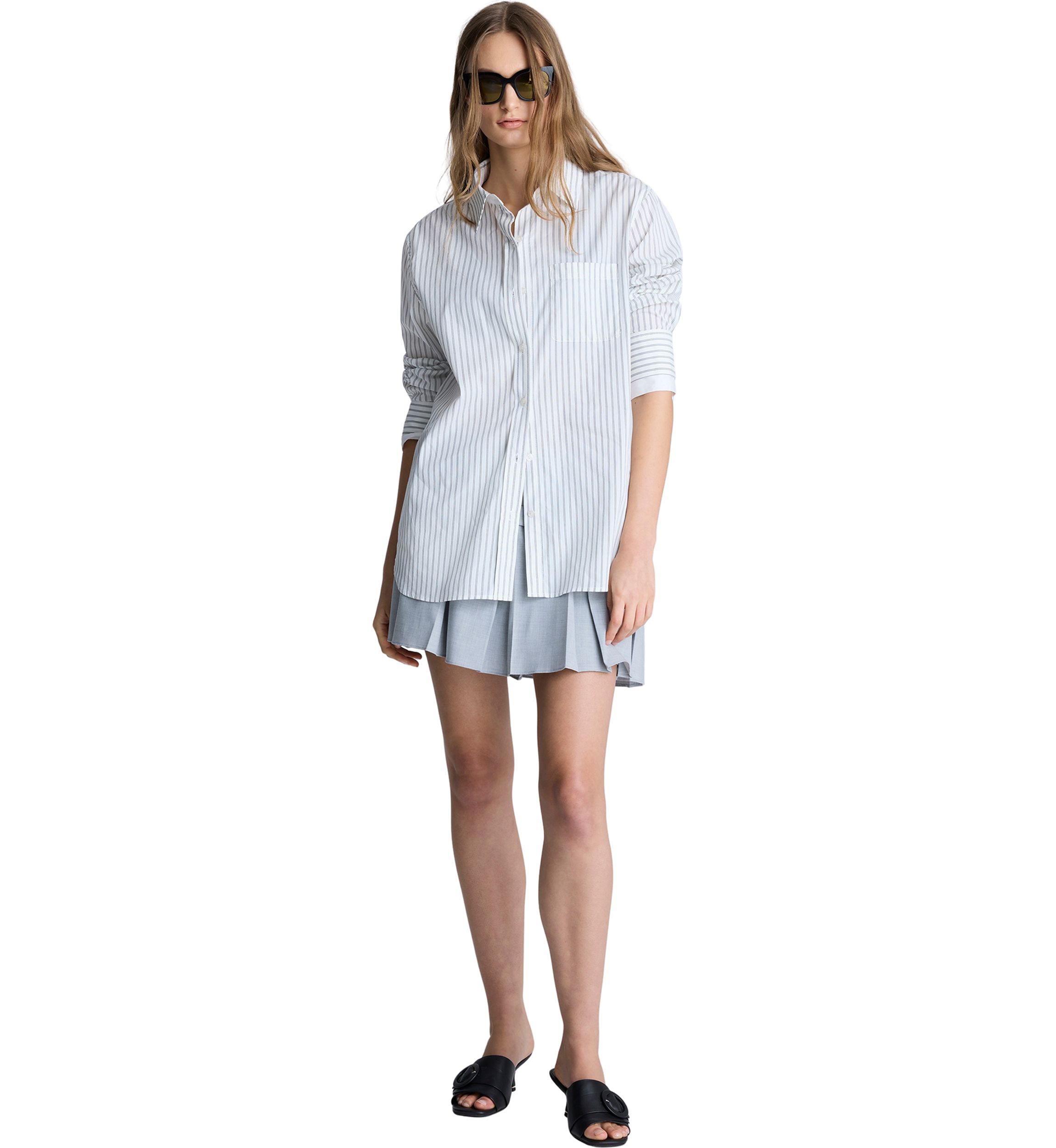 Womens Long Sleeve Pocket Stripe Shirt